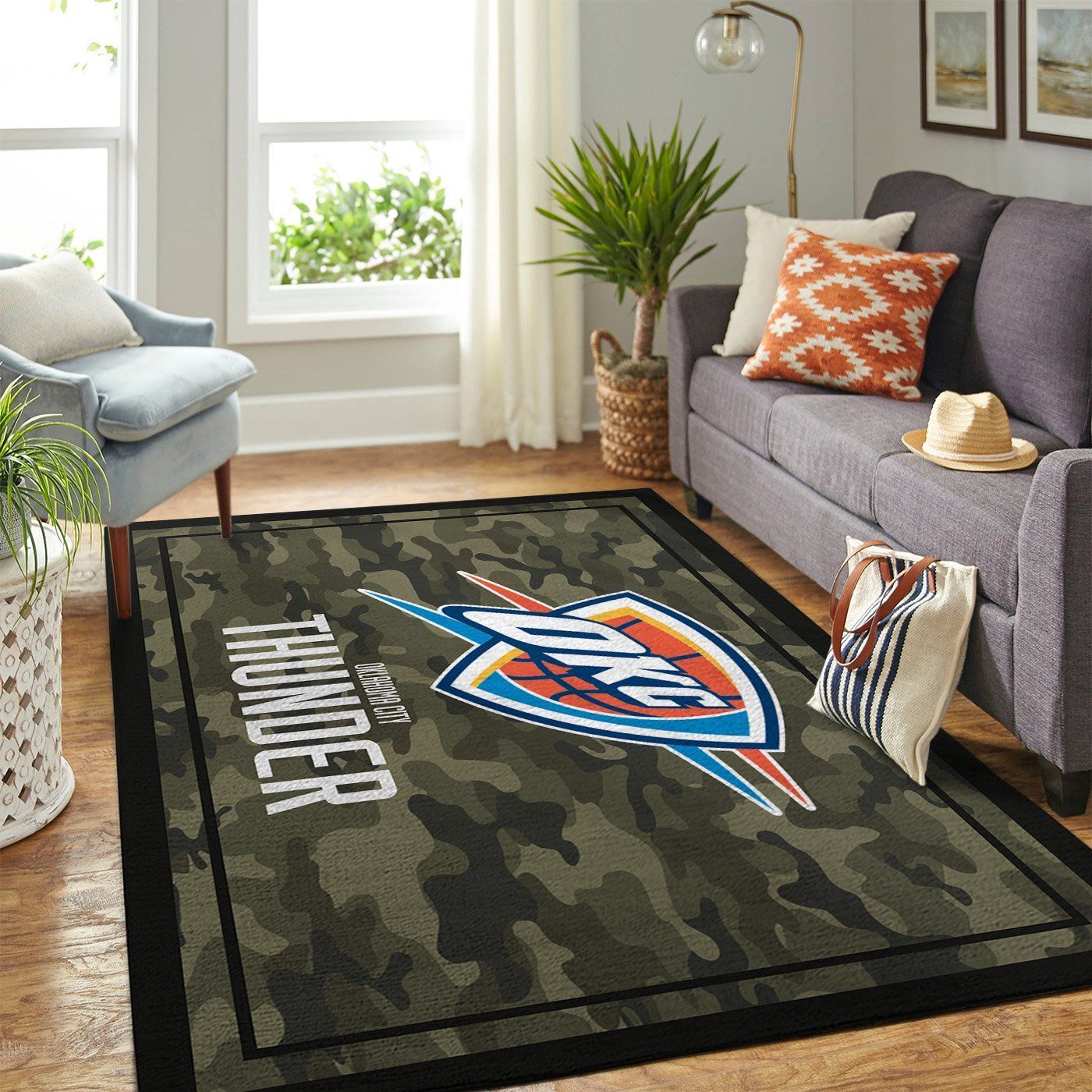 Oklahoma City Thunder Nba Team Logo Camo Style Nice Gift Home Decor Rectangle Area Rug - Indoor Outdoor Rugs