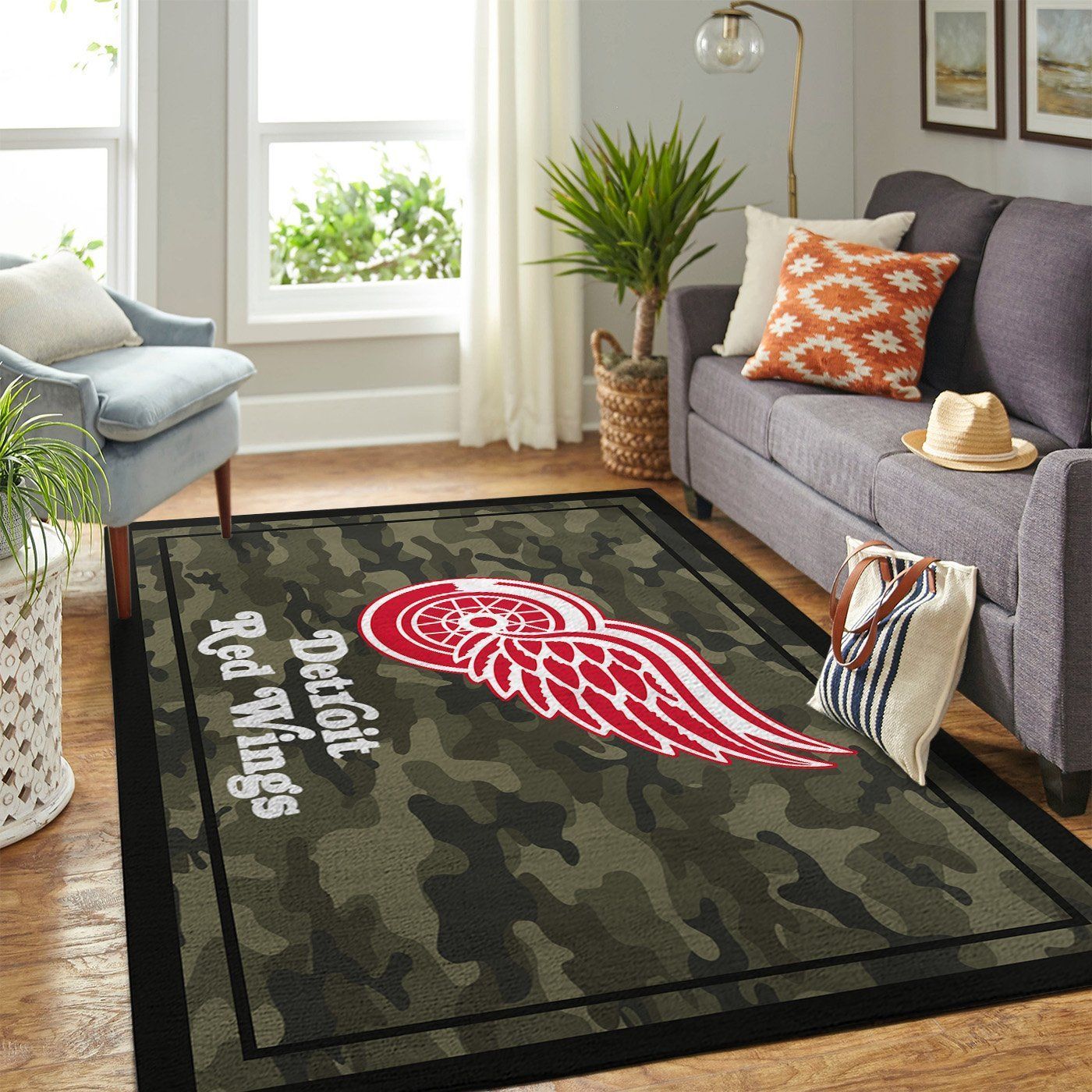 Detroit Red Wings Team Logo Camo Style Nice Gift Home Decor Area Rug Rugs For Living Room - Indoor Outdoor Rugs