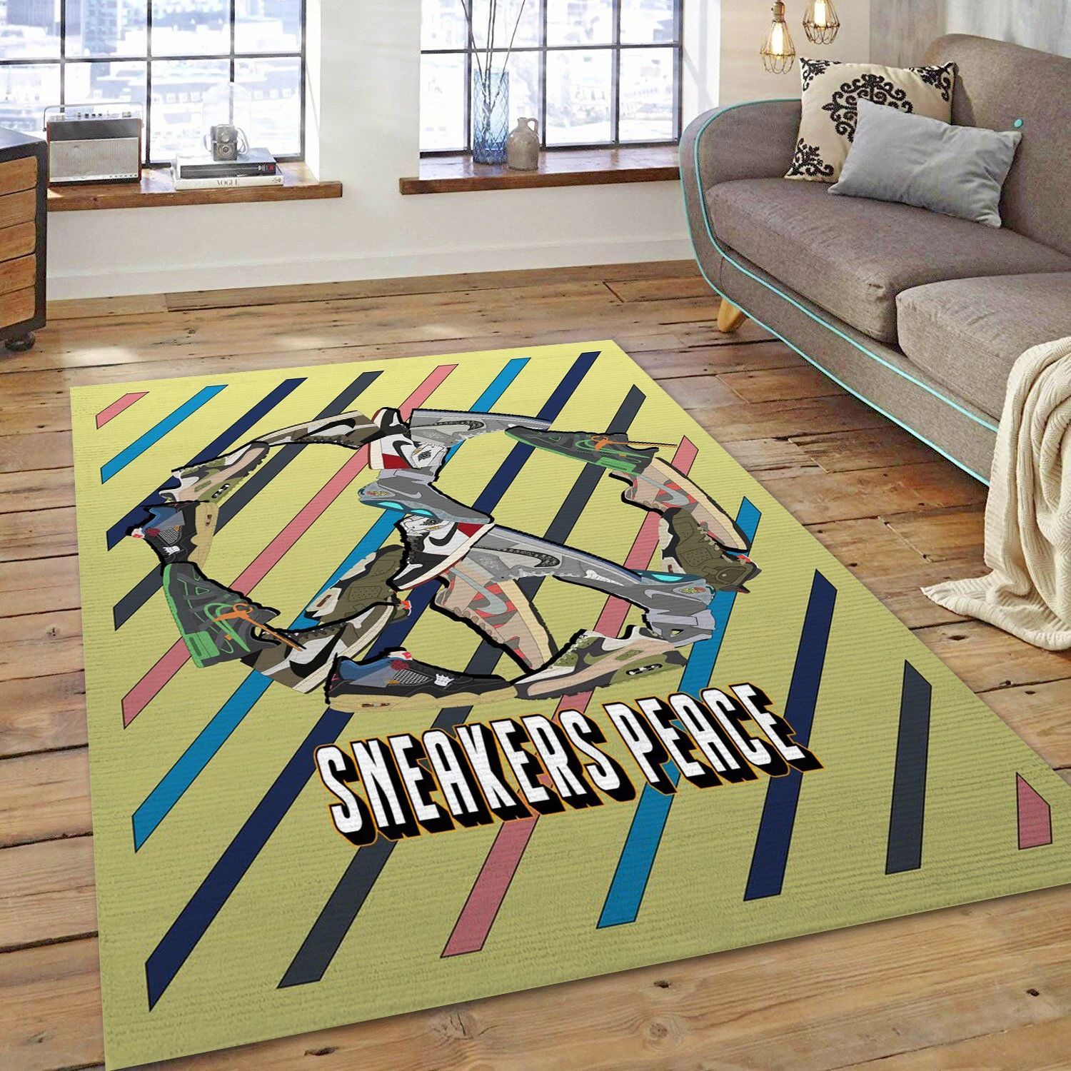 Sneakers Peace Fashion Brand Area Rug, Living Room Rug - US Decor - Indoor Outdoor Rugs