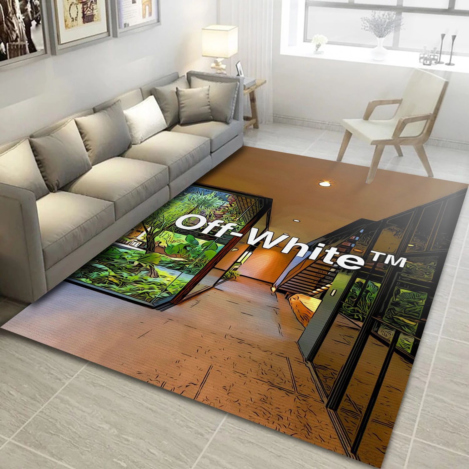 Off White Fashion Brand Rectangle Rug, Living Room Rug - US Gift Decor - Indoor Outdoor Rugs