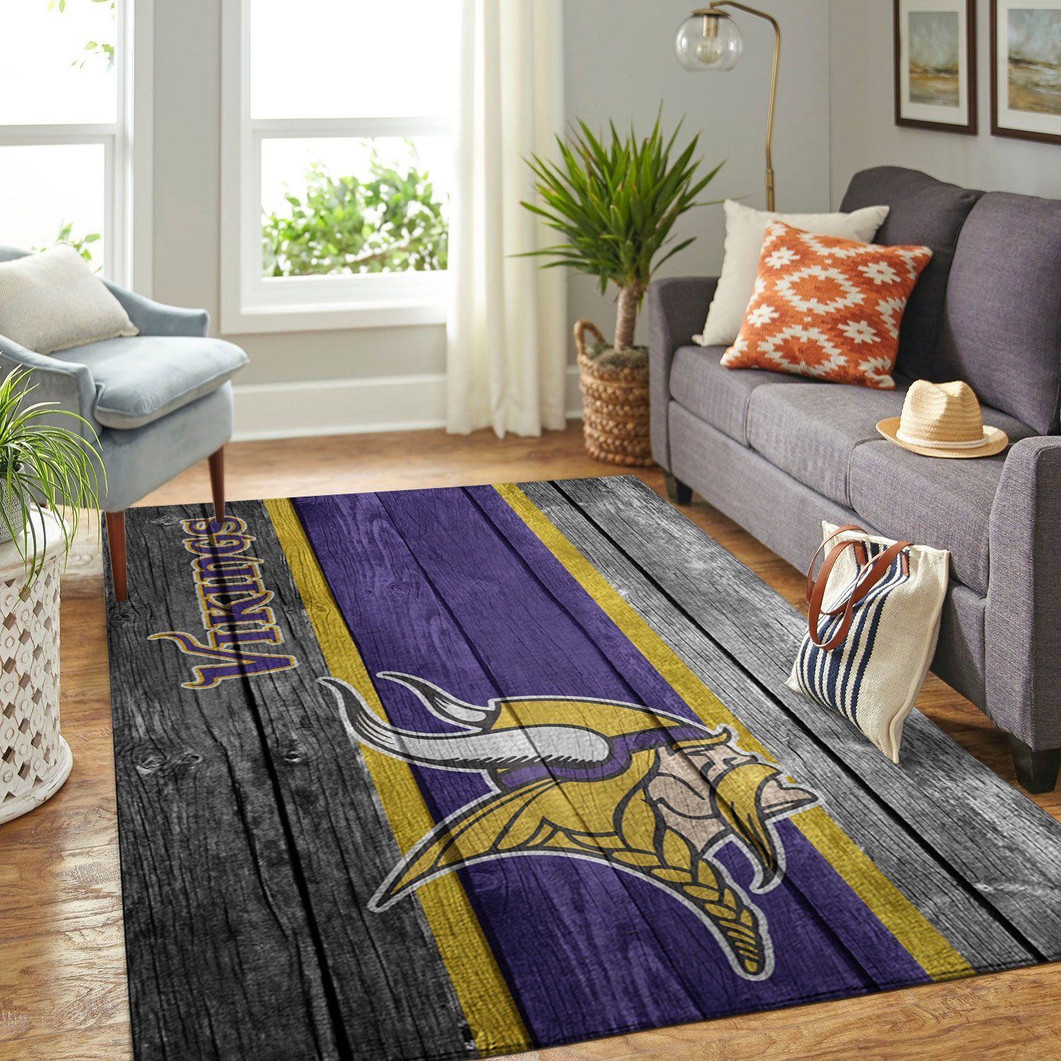 Minnesota Vikings Nfl Team Logo Wooden Style Style Nice Gift Home Decor Rectangle Area Rug - Indoor Outdoor Rugs