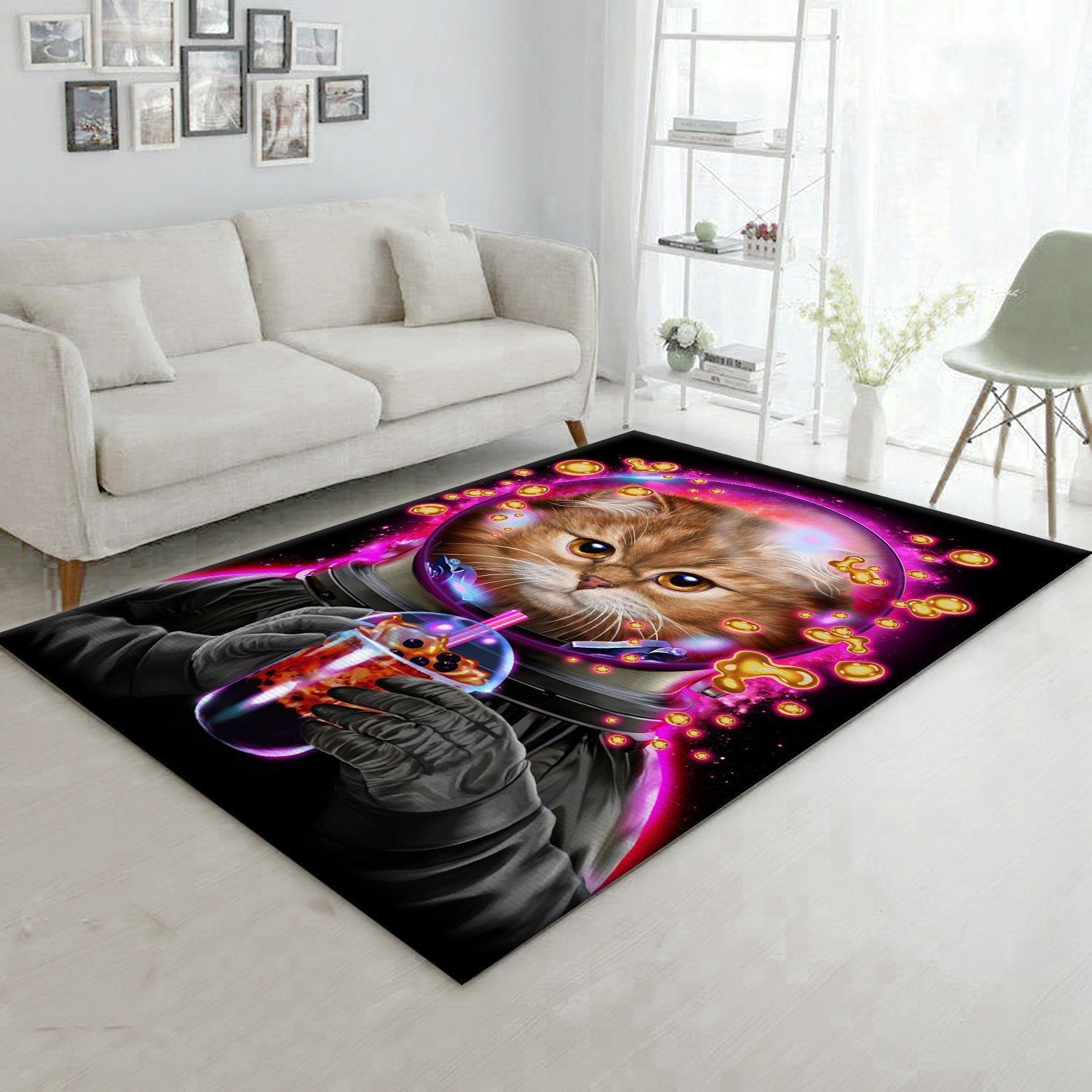 Astronaut Cat Bubble Tea Area Rug Living room and bedroom Rug Christmas Gift US Decor - Indoor Outdoor Rugs