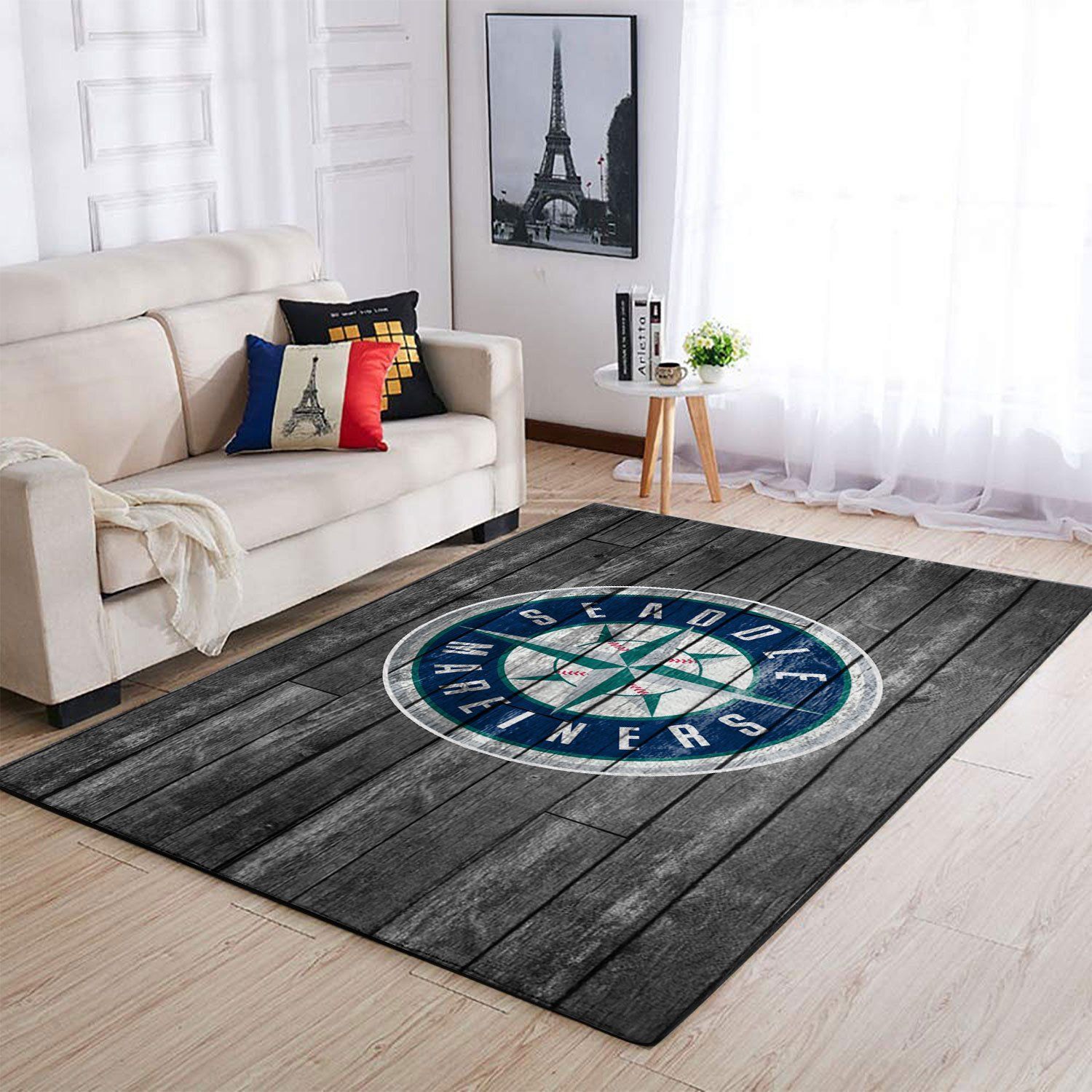 Seattle Mariners Mlb Team Logo Grey Wooden Style Style Nice Gift Home Decor Rectangle Area Rug - Indoor Outdoor Rugs