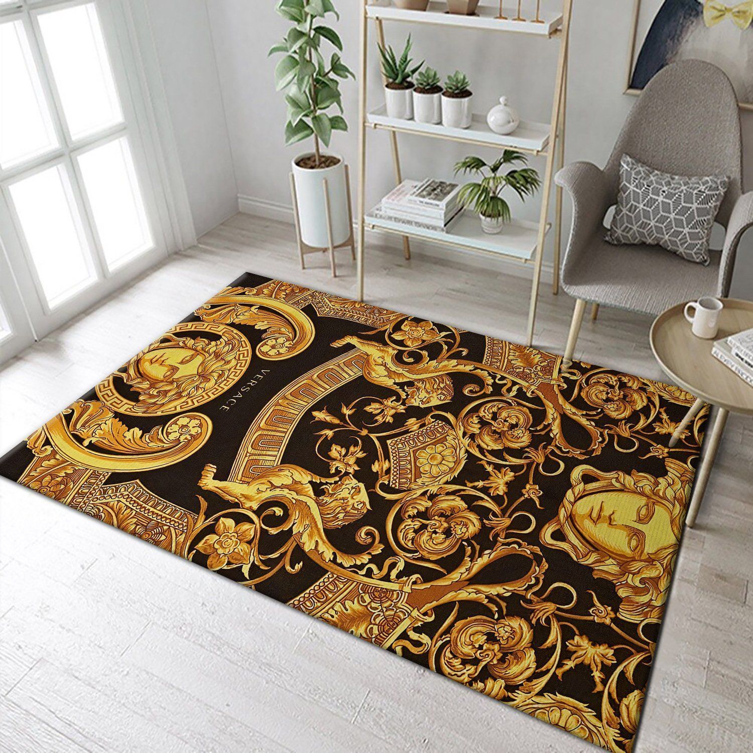 Versace Fashion Brand Logo Gold Area Rugs Living Room Carpet Floor Decor The US Decor - Indoor Outdoor Rugs