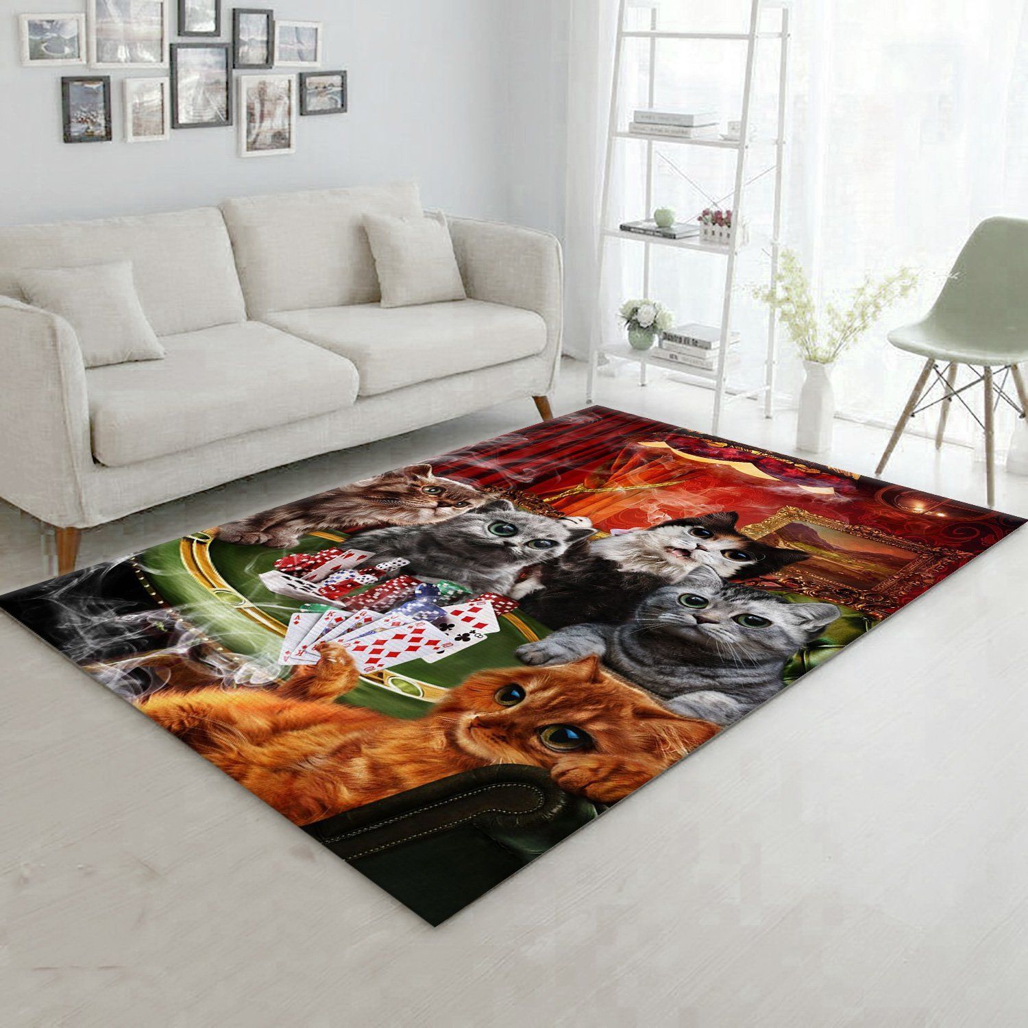 Cat Playing Poker Game Area Rug Carpet Bedroom US Gift Decor - Indoor Outdoor Rugs