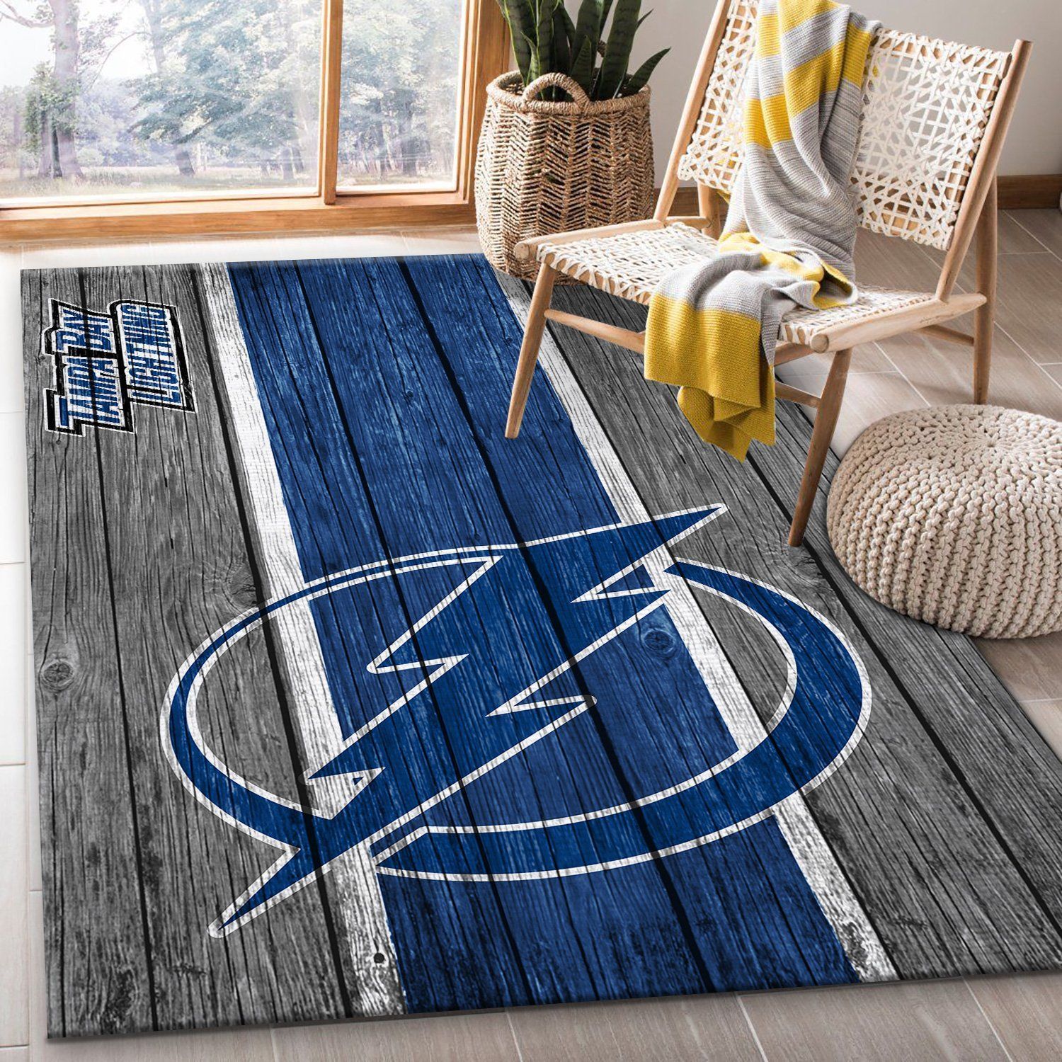 Tampa Bay Lightning NHL Team Logo Wooden Style Nice Gift Home Decor Rectangle Area Rug - Indoor Outdoor Rugs