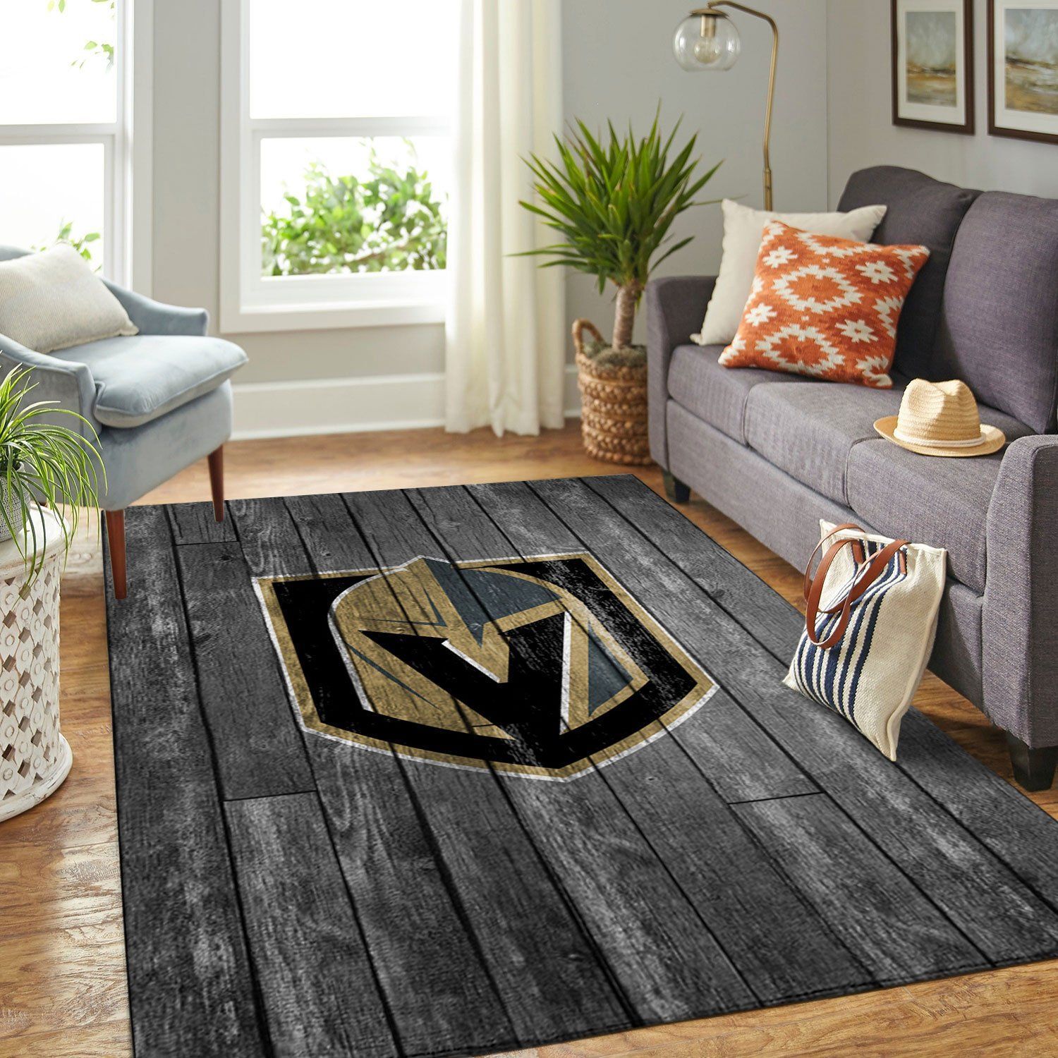 Vegas Golden Knights Nhl Team Logo Grey Wooden Style Nice Gift Home Decor Rectangle Area Rug - Indoor Outdoor Rugs