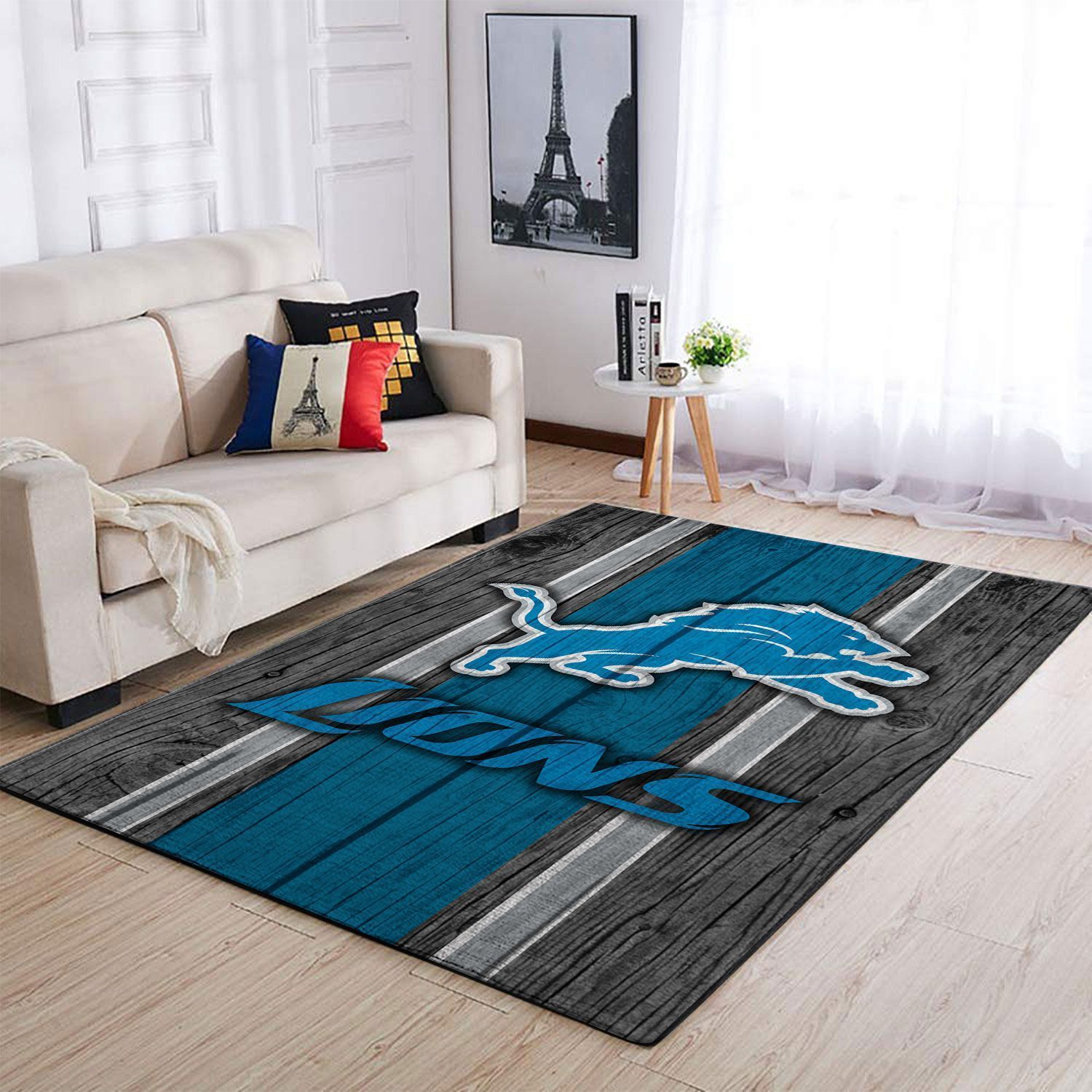 Detroit Lions Nfl Team Logo Wooden Style Style Nice Gift Home Decor Rectangle Area Rug - Indoor Outdoor Rugs