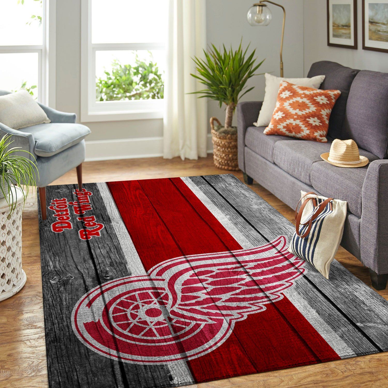 Detroit Red Wings Team Logo Wooden Style Nice Gift Home Decor Rectangle Area Rug - Indoor Outdoor Rugs