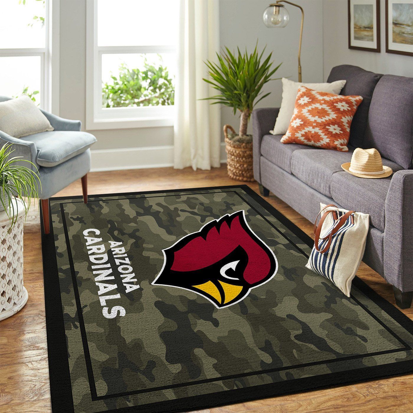 Arizona Cardinals Nfl Team Logo Camo Style Nice Gift Home Decor Rectangle Area Rug - Indoor Outdoor Rugs