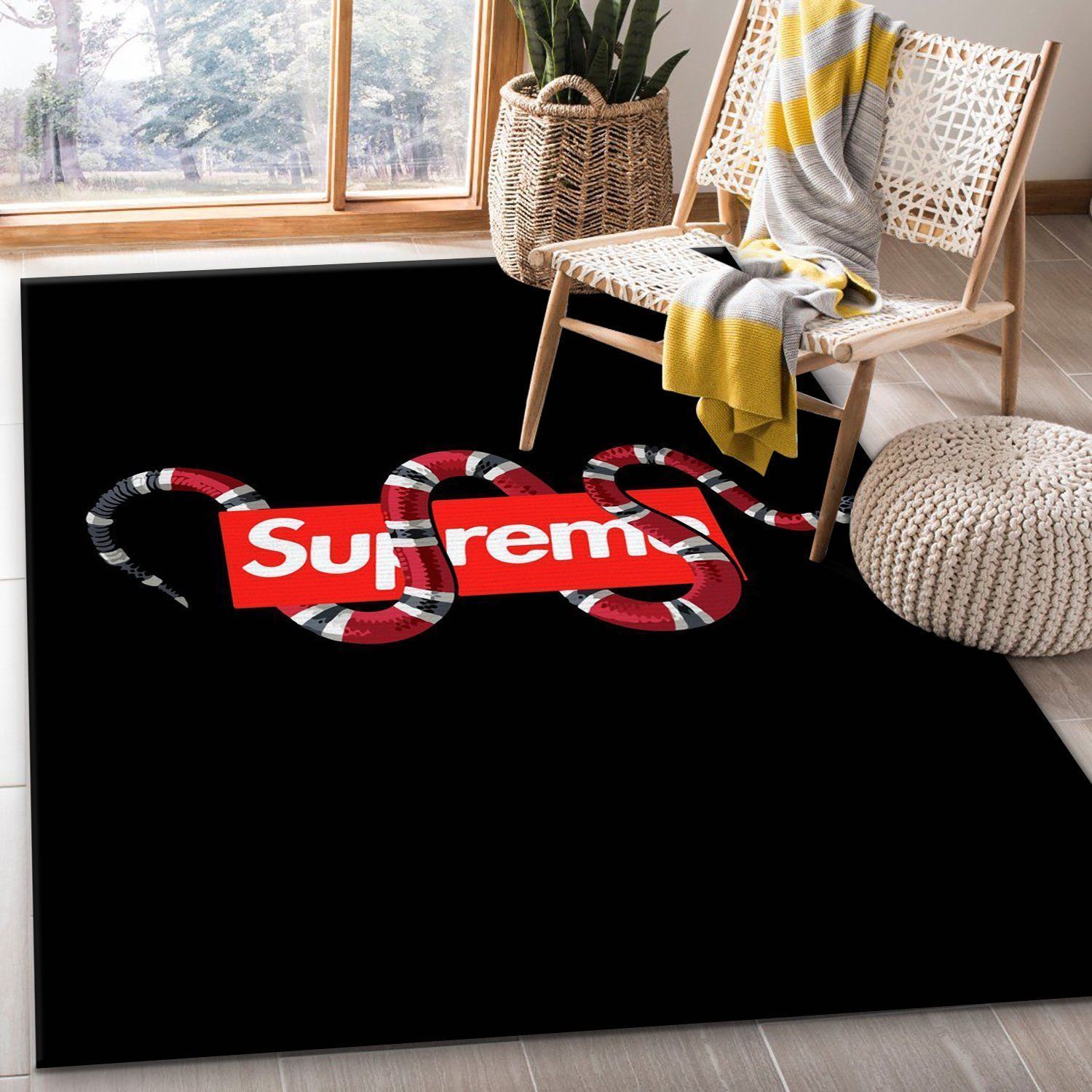 Supreme X Gucci Area Rug For Christmas Living Room Rug Home US Decor - Indoor Outdoor Rugs