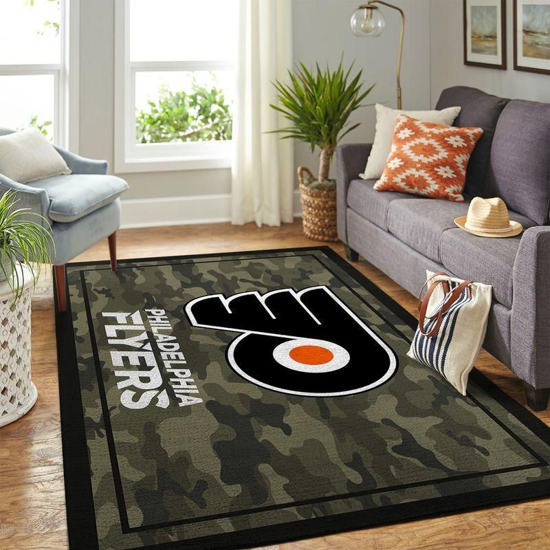 Philadelphia Flyers Nhl Team Logo Camo Style Rug Room Carpet Custom Area Floor Home Decor - Indoor Outdoor Rugs