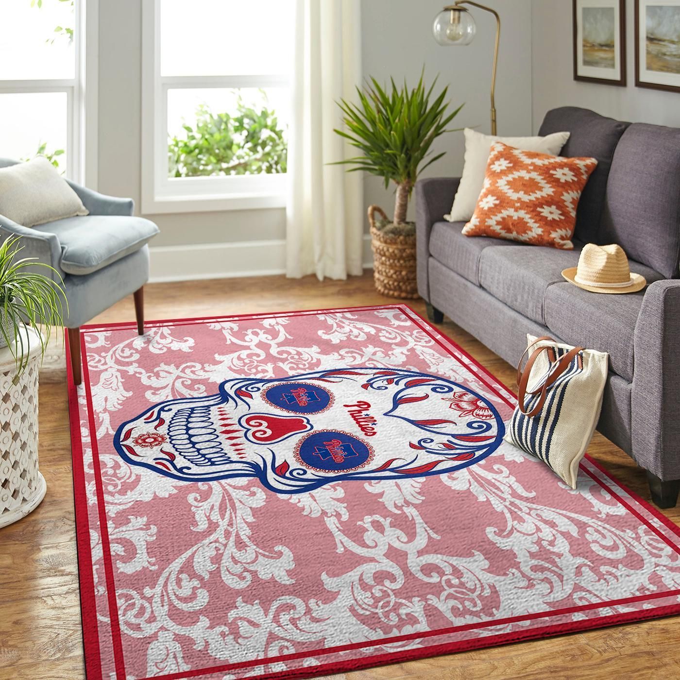 Philadelphia Phillies Mlb Team Logo Skull Style Nice Gift Home Decor Rectangle Area Rug - Indoor Outdoor Rugs