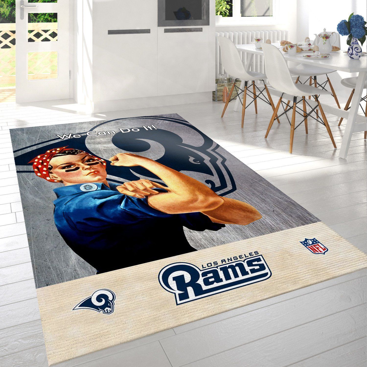 Los Angeles Rams White Nfl Team Logo Rug Bedroom Rug Home Decor Floor Decor - Indoor Outdoor Rugs