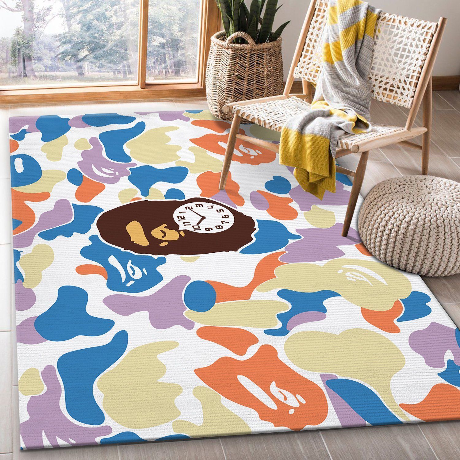 Bape Fashion Brand Clock Picture Area Rugs Living Room Carpet Christmas Gift Floor Decor The US Decor - Indoor Outdoor Rugs