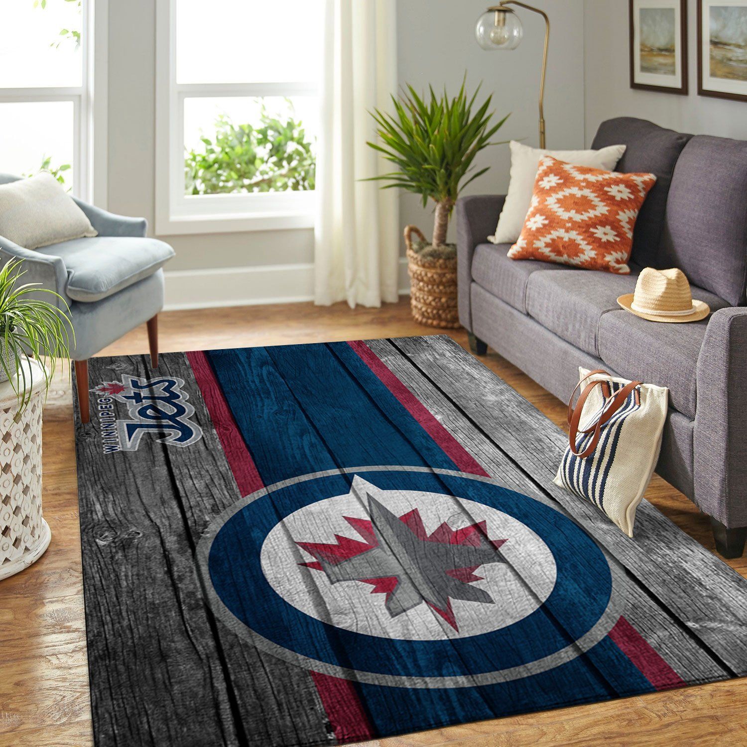 Winnipeg Jets Nhl Team Logo Wooden Style Nice Gift Home Decor Rectangle Area Rug - Indoor Outdoor Rugs