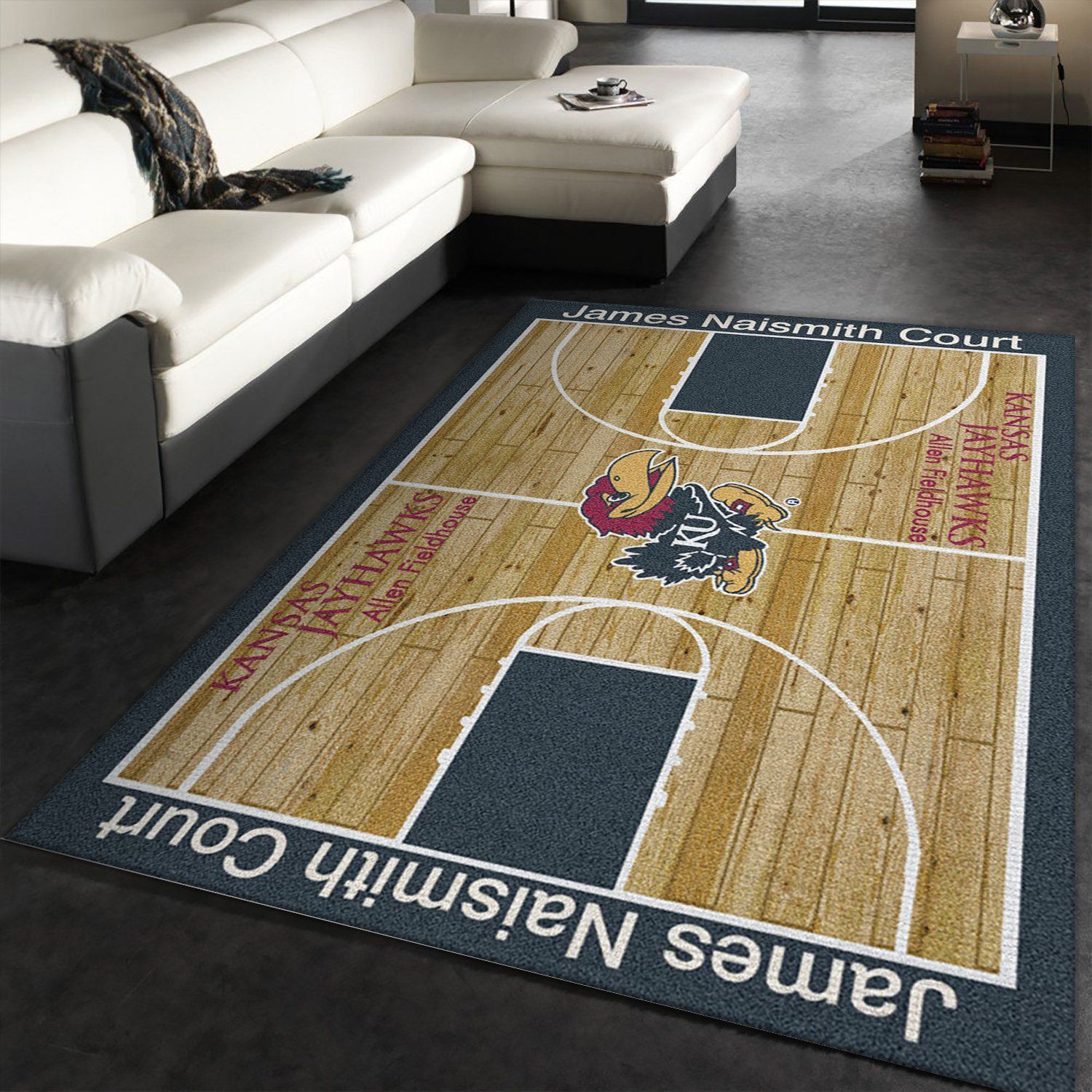 College Home Court Kansas Basketball Team Logo Area Rug, Kitchen Rug, US Gift Decor - Indoor Outdoor Rugs