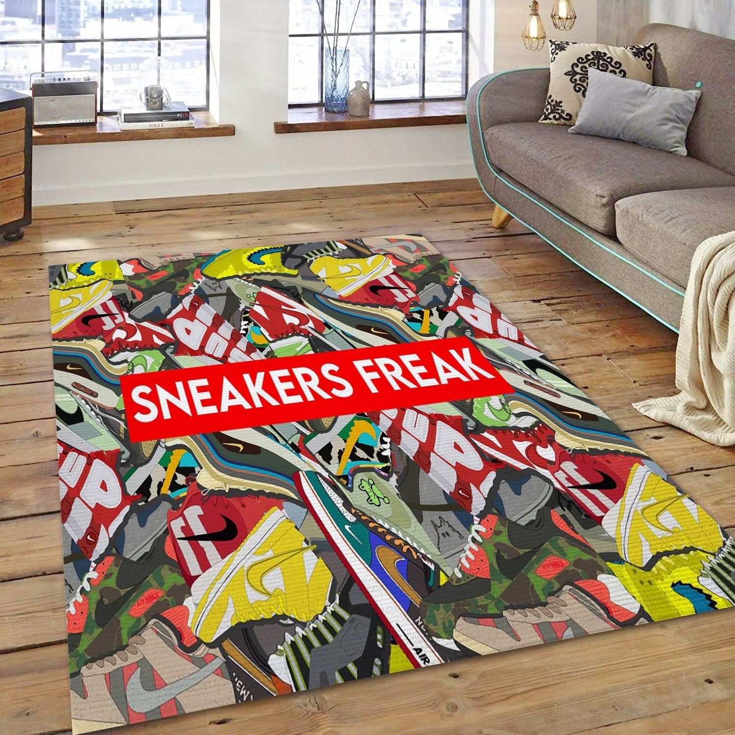 Sneakers Freak Fashion Logo Area Rug, Bedroom Rug - US Gift Decor - Indoor Outdoor Rugs