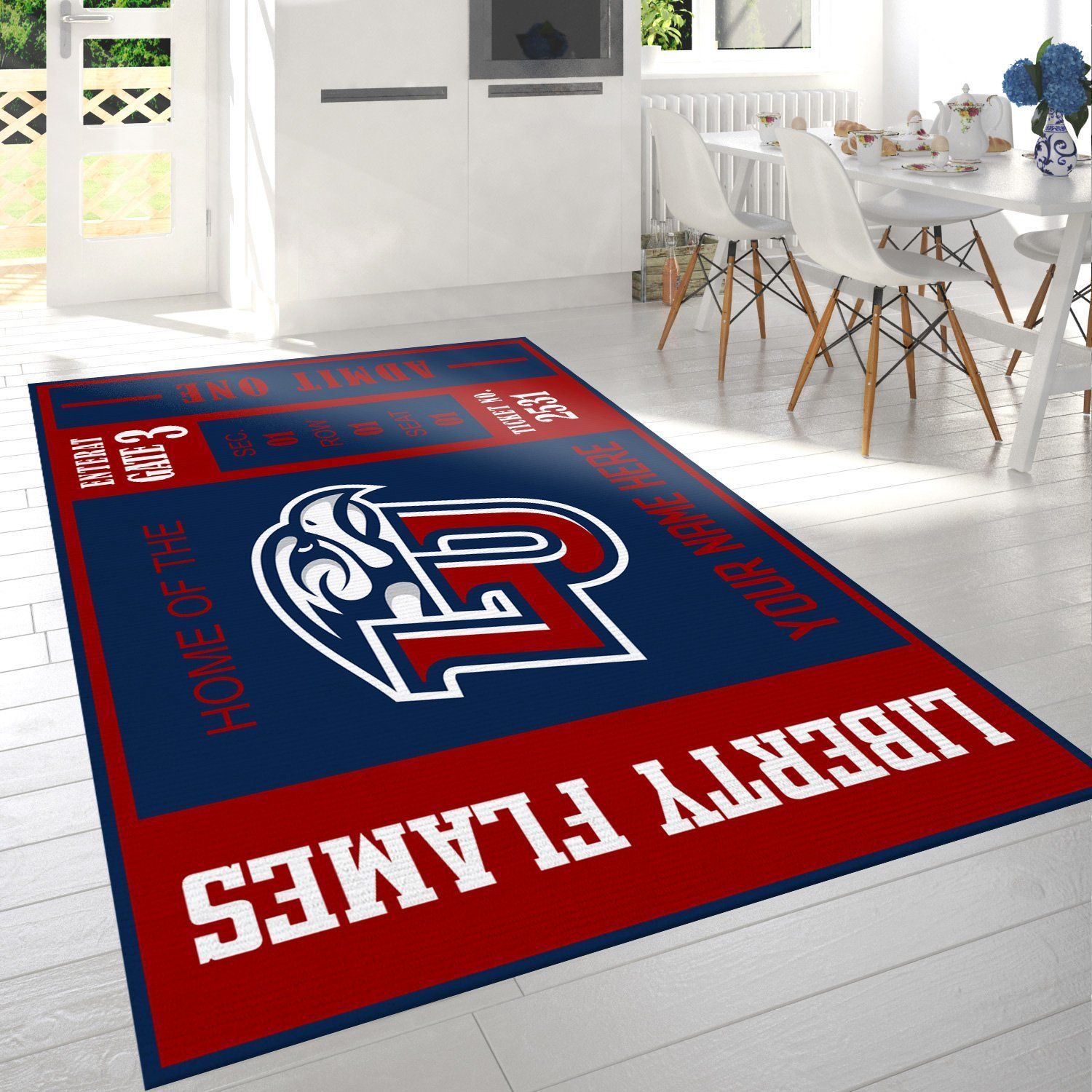 Liberty Flames Ncaa Customizable Rug, Bedroom Rug - Floor US Decor - Indoor Outdoor Rugs