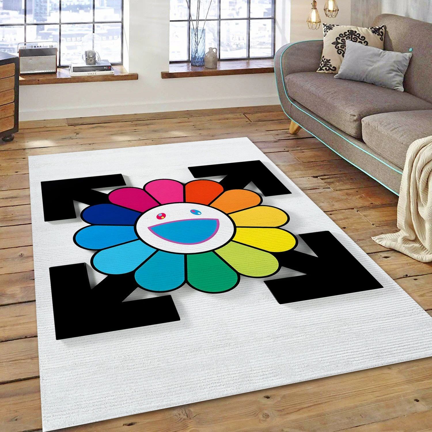 Takashi Murakami Off White Fashion Brand Area Rug, Living Room Rug - US Decor - Indoor Outdoor Rugs