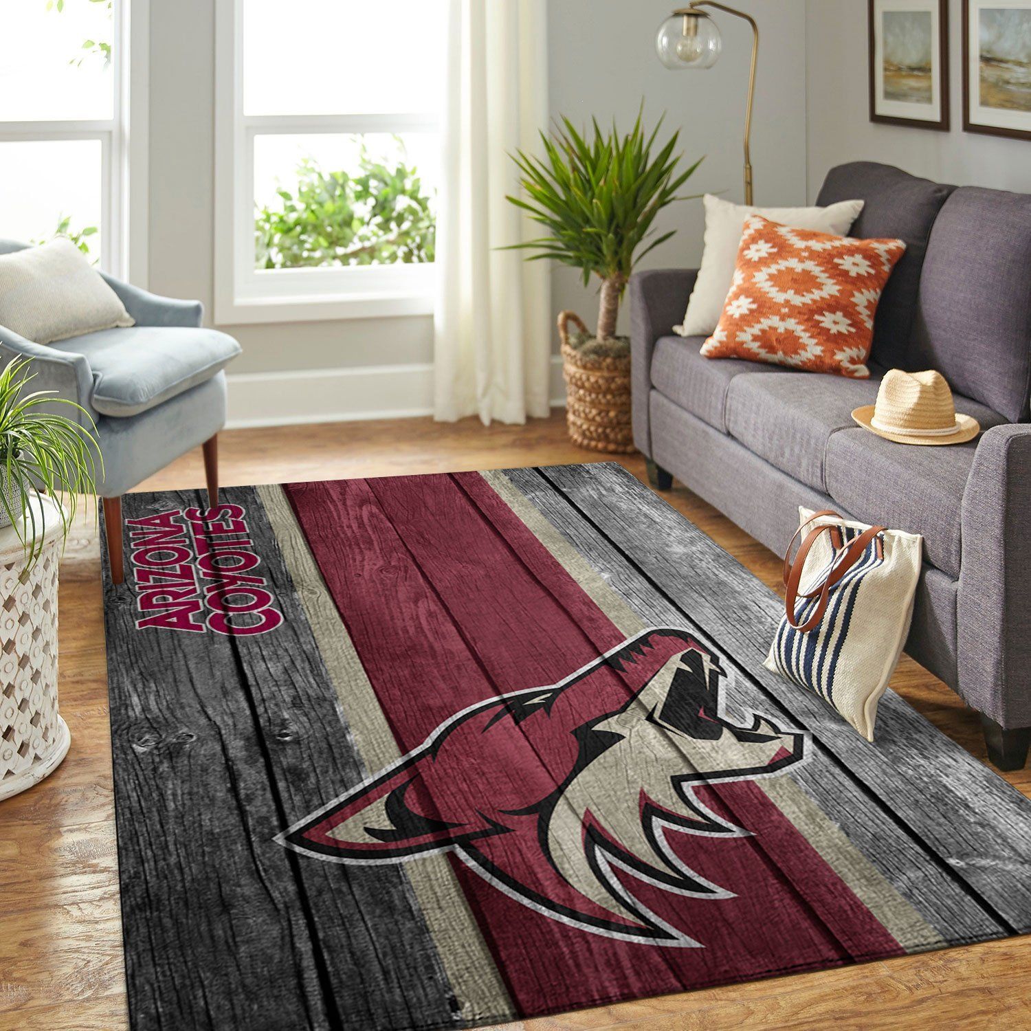 Arizona Coyotes Nhl Team Logo Wooden Style Nice Gift Home Decor Rectangle Area Rug - Indoor Outdoor Rugs