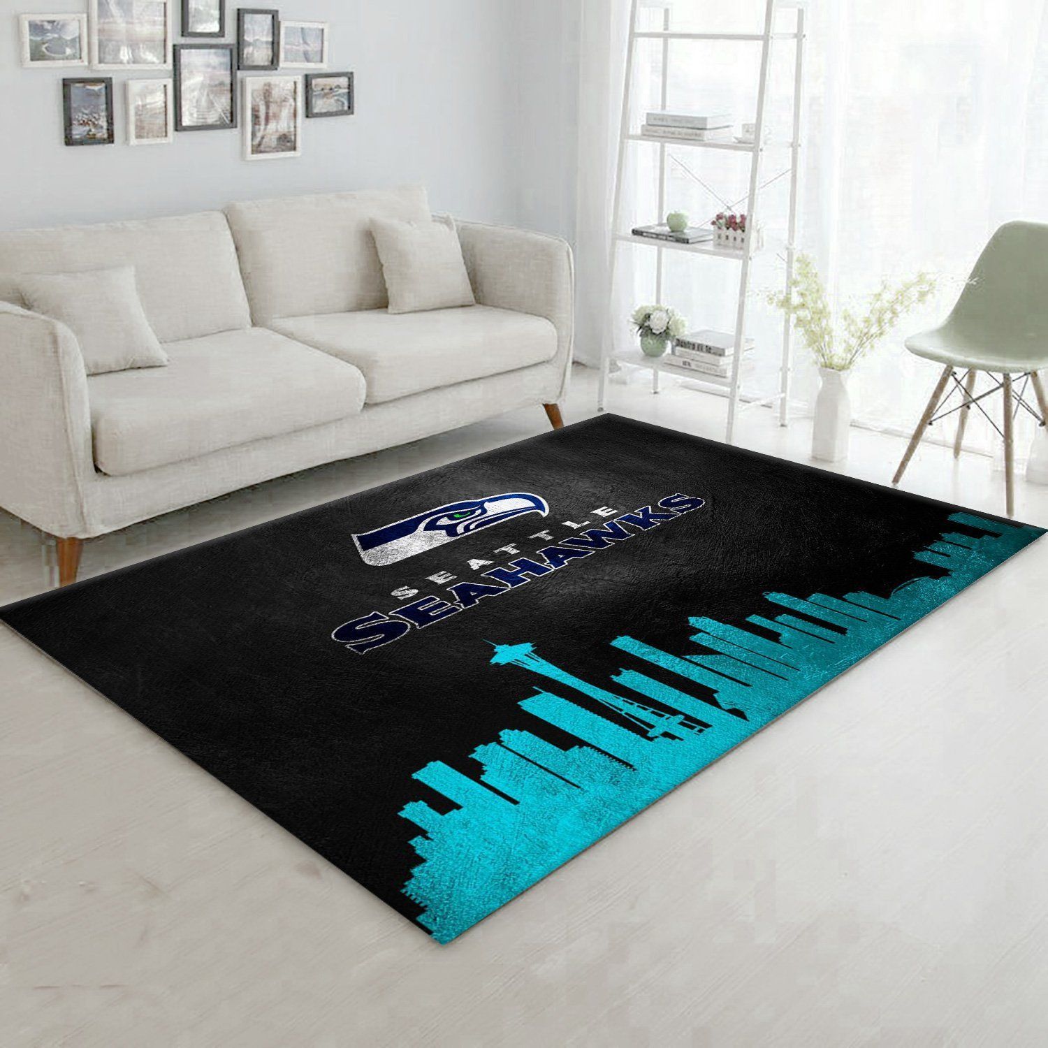 Seattle Seahawks Skyline NFL Team Logos Area Rug, Bedroom, Family Gift US Decor - Indoor Outdoor Rugs