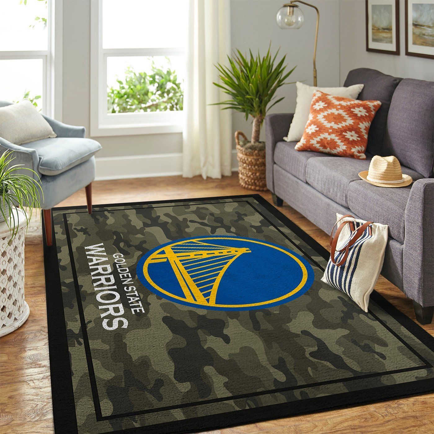 Golden State Warriors Nba Team Logo Camo Style Nice Gift Home Decor Area Rug Rugs For Living Room - Indoor Outdoor Rugs