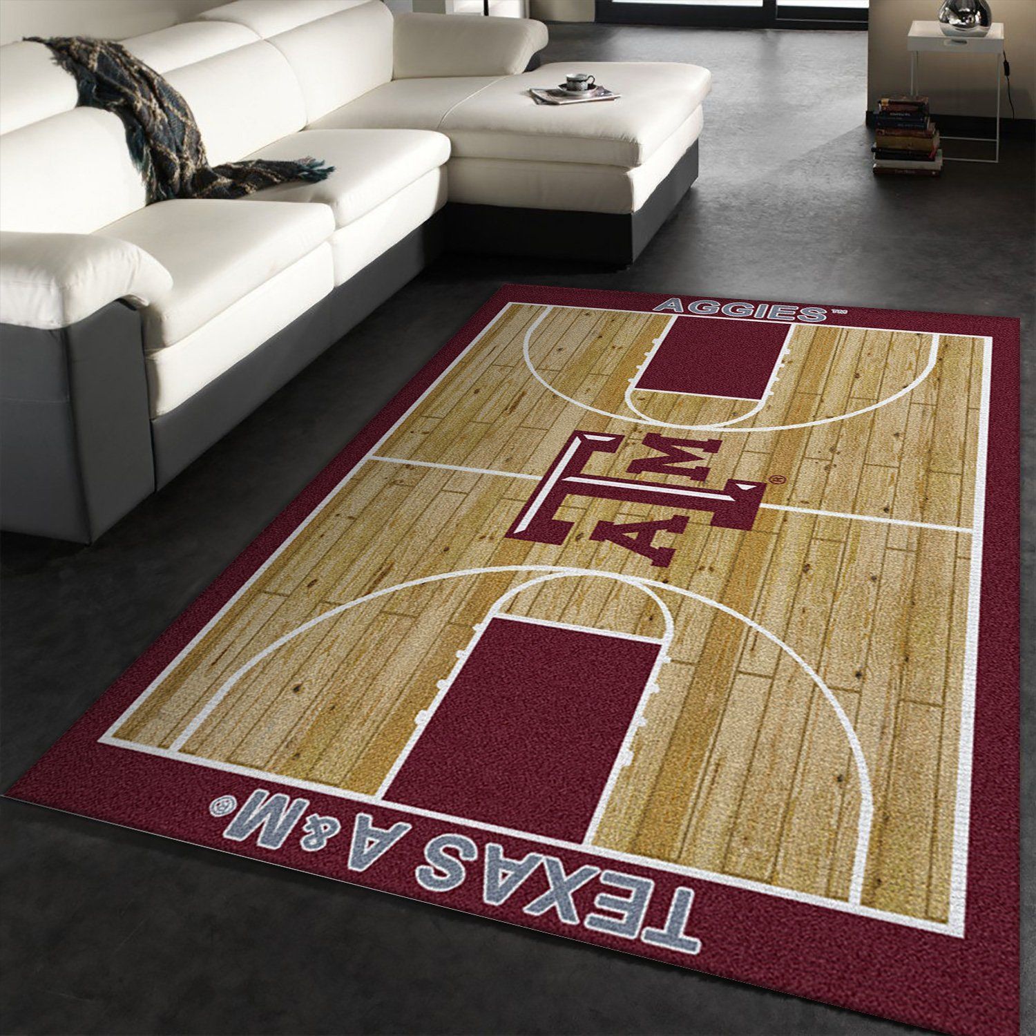 College Home Court Texas A Amp M Basketball Team Logo Area Rug, Bedroom Rug, Home Decor Floor Decor - Indoor Outdoor Rugs