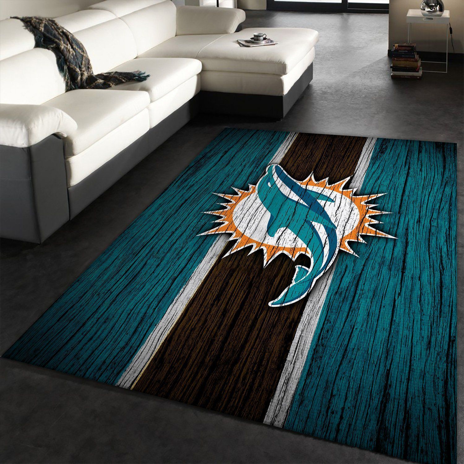 Miami Dolphins Nfl Rug Room Carpet Sport Custom Area Floor Home Decor - Indoor Outdoor Rugs