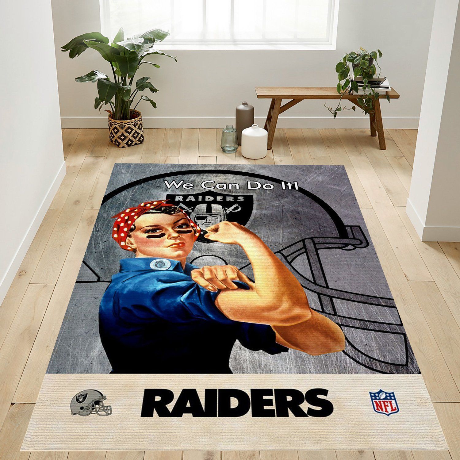 Oakland Raiders Retro Nfl Area Rug Bedroom Rug Home Decor Floor Decor - Indoor Outdoor Rugs