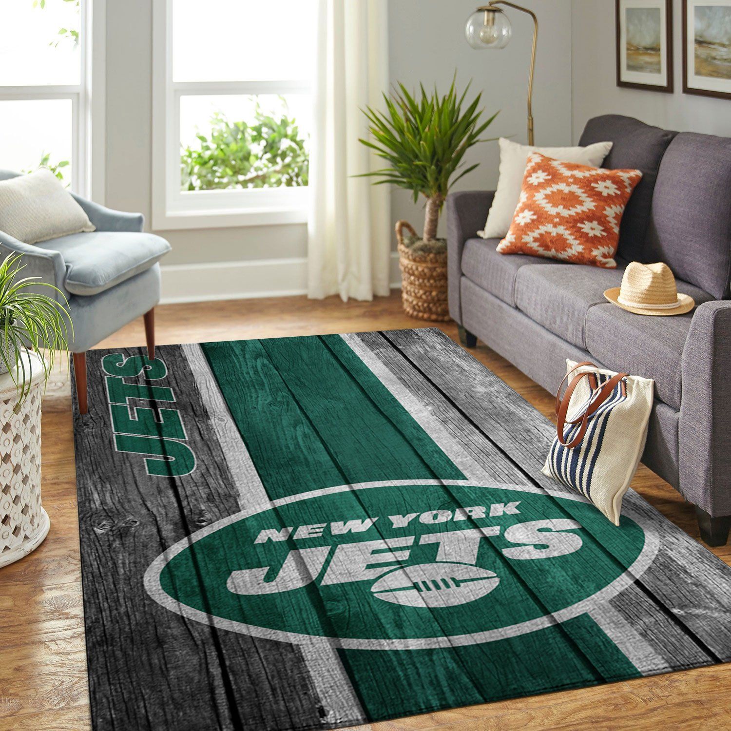 New York Jets Nfl Team Logo Wooden Style Style Nice Gift Home Decor Rectangle Area Rug - Indoor Outdoor Rugs