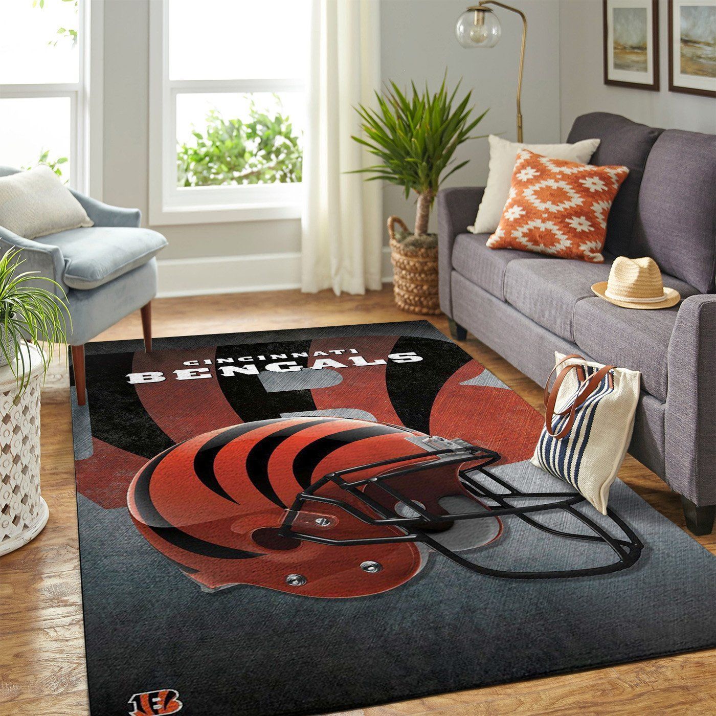 Cincinnati Bengals Nfl Team Logo Helmet Style Nice Gift Home Decor Rectangle Area Rug - Indoor Outdoor Rugs