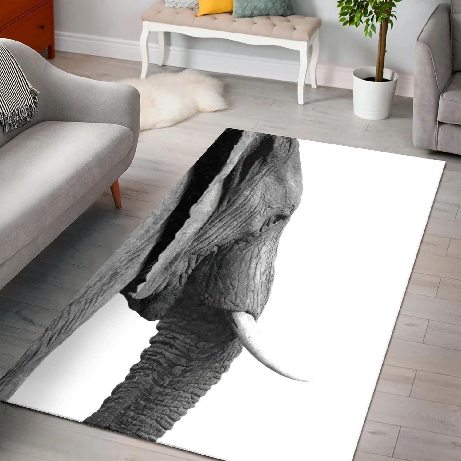 Bw Elephant Profile Living Room Area Rug, Room Decor, Floor Decor Home Decor - Indoor Outdoor Rugs