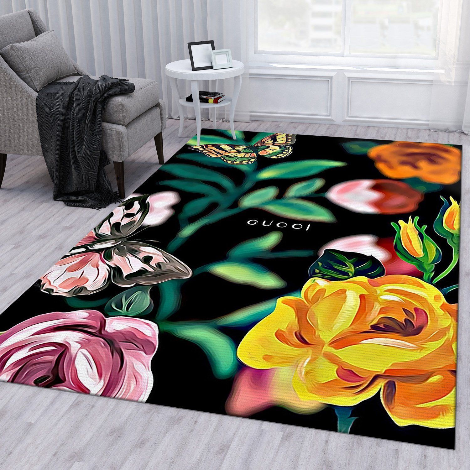 Gucci Roses Rug Bedroom Rug US Gift Decor - Indoor Outdoor Rugs