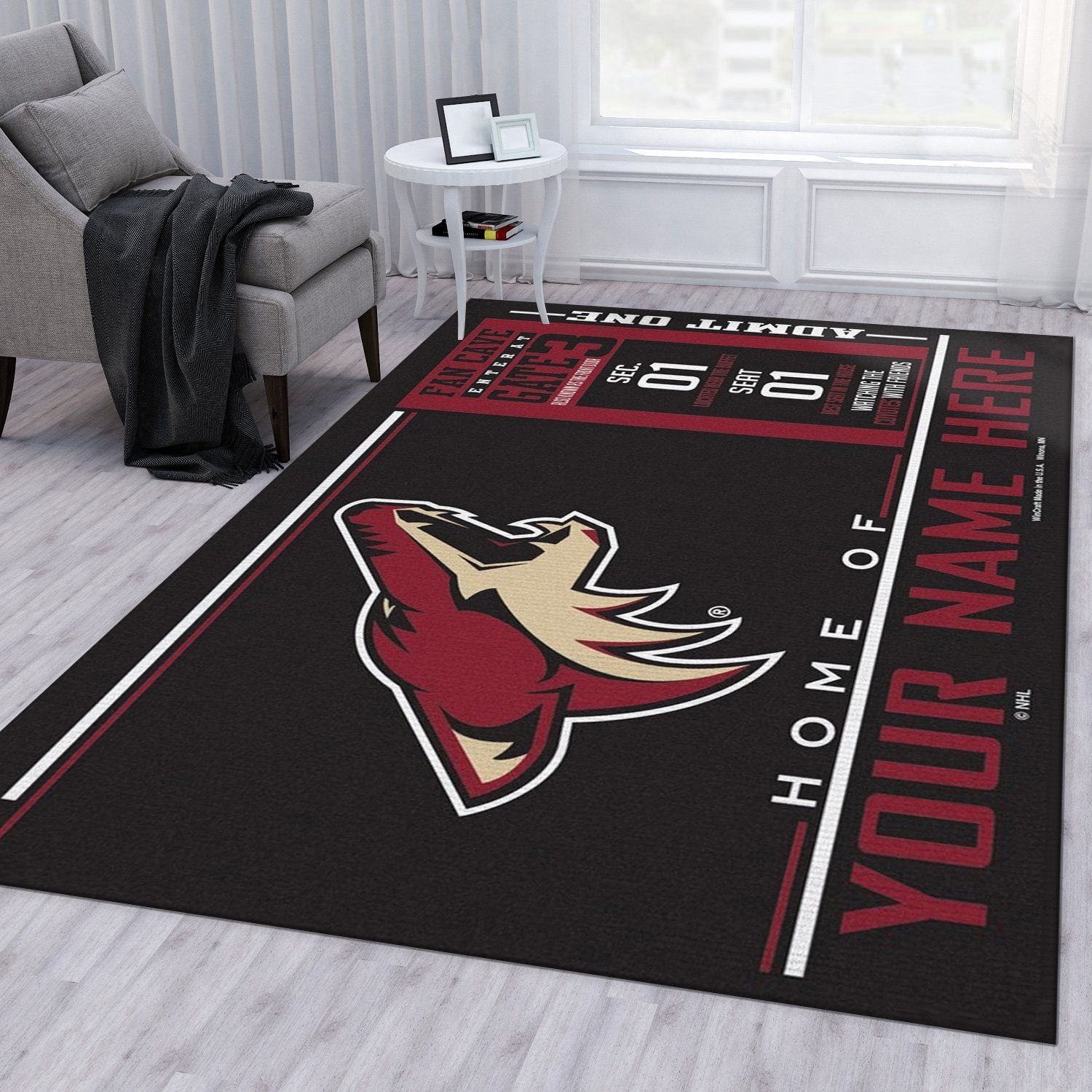 Customizable Arizona Coyotes Wincraft Personalized NHL Area Rug Bedroom Rug Floor Decor - Indoor Outdoor Rugs