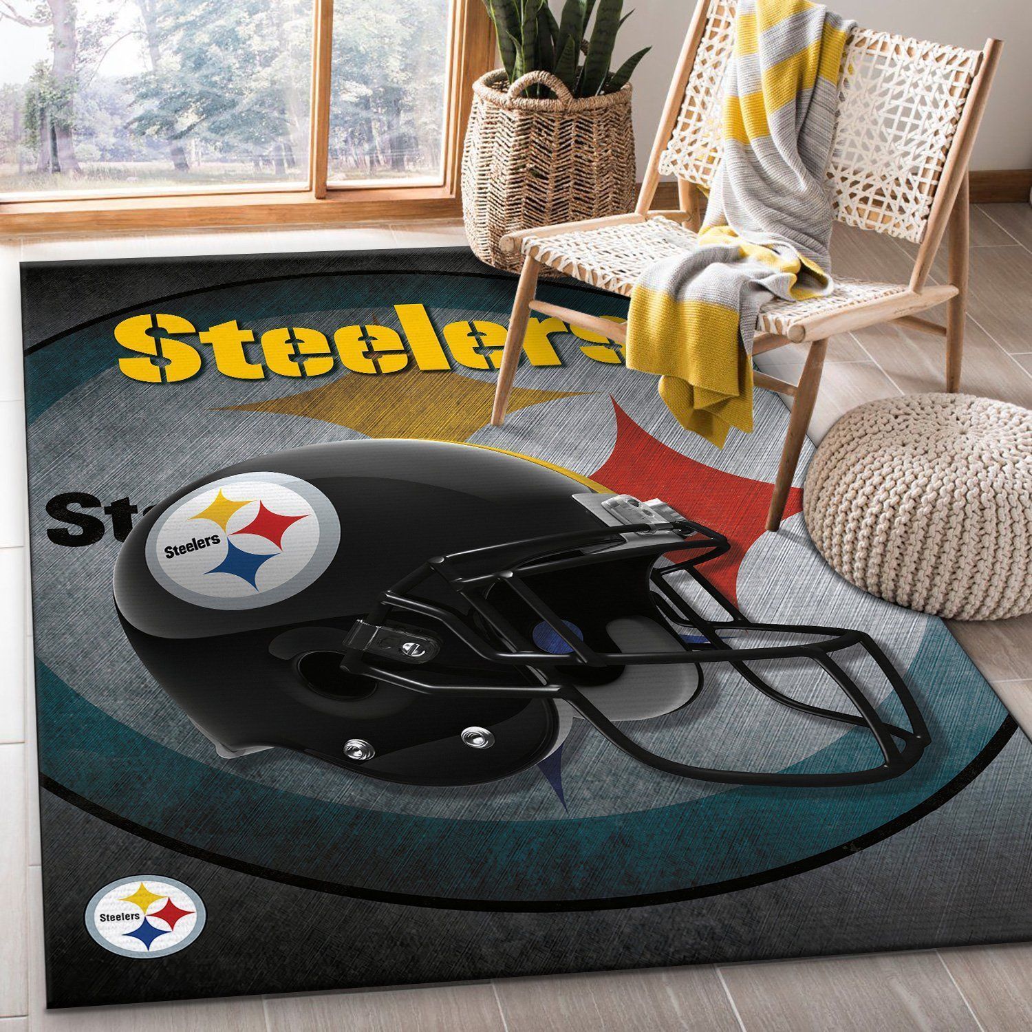 Pittsburgh Steelers NFL Team Logo Helmet Style Nice Gift Home Decor Rectangle Area Rug - Indoor Outdoor Rugs