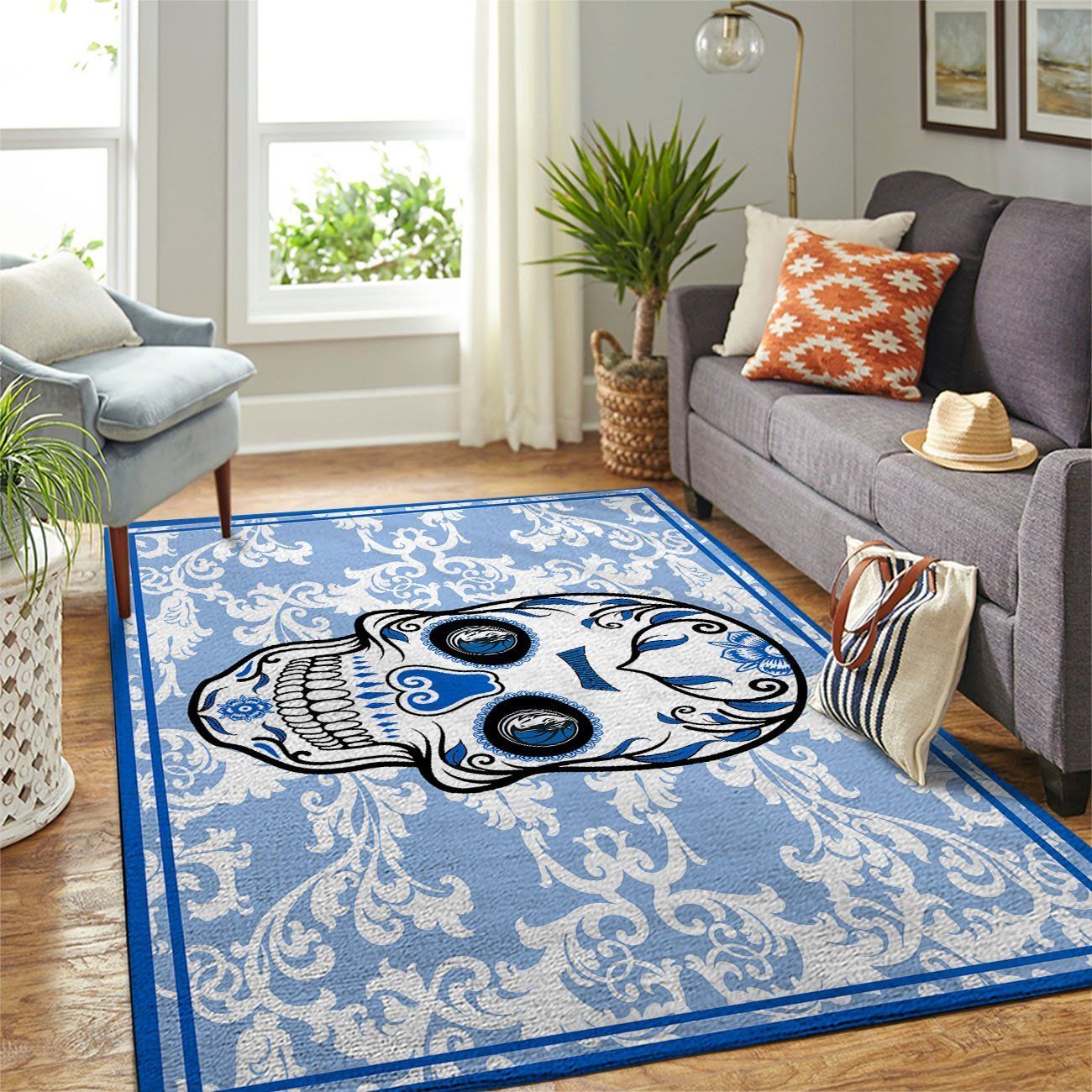 Dallas Mavericks Nba Team Logo Skull Flower Style Nice Gift Home Decor Rectangle Area Rug - Indoor Outdoor Rugs