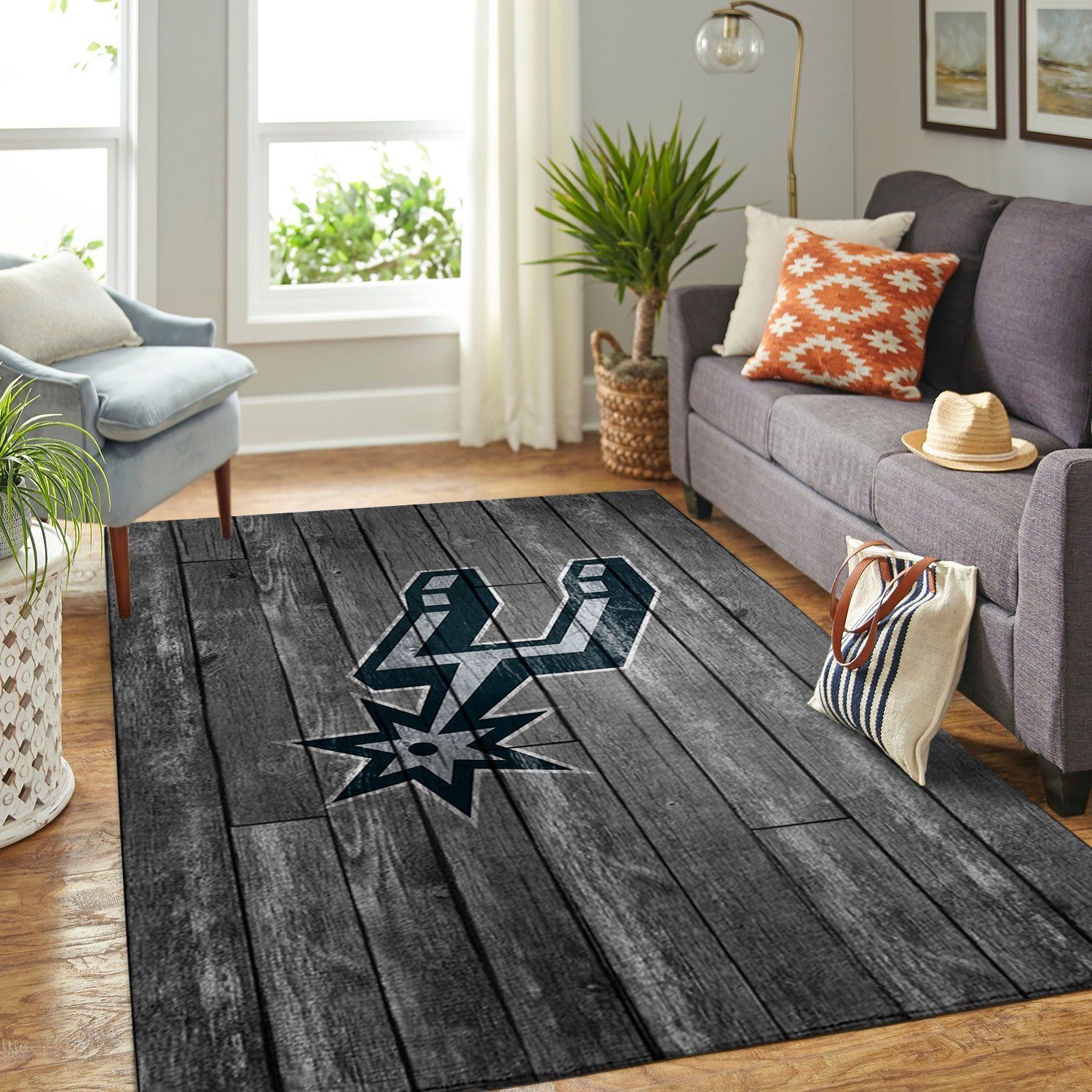 San Antonio Spurs Nba Team Logo Grey Wooden Style Nice Gift Home Decor Rectangle Area Rug - Indoor Outdoor Rugs