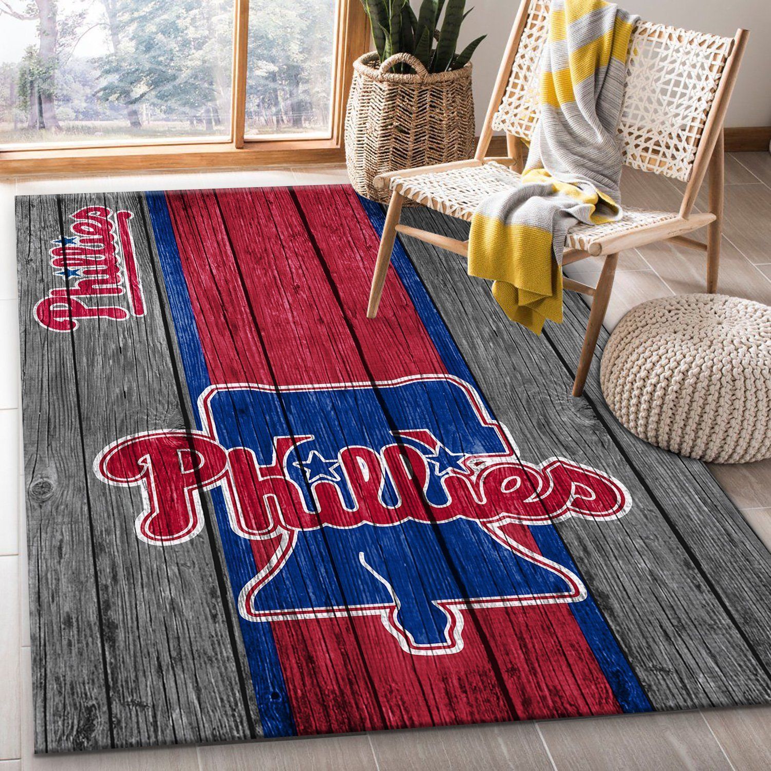 Philadelphia Phillies MLB Team Logo Wooden Style Style Nice Gift Home Decor Rectangle Area Rug - Indoor Outdoor Rugs