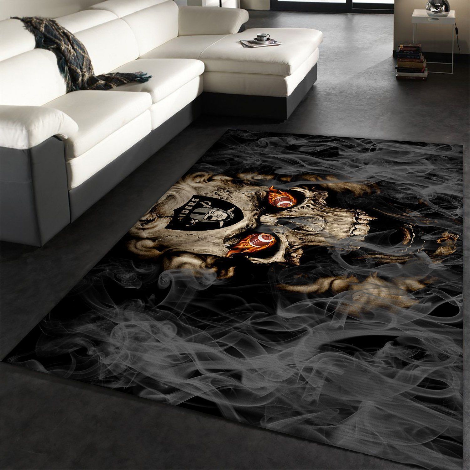 Oakland Raiders NFL Team Logo Skull Style Nice Gift Home Decor Area Rug Rugs For Living Room - Indoor Outdoor Rugs