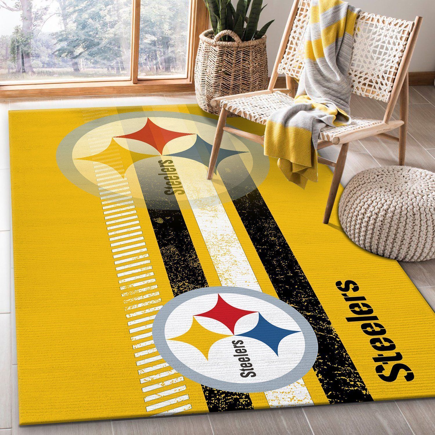 Pittsburgh Steelers NFL Team Logo Nice Gift Home Decor Rectangle Area Rug - Indoor Outdoor Rugs