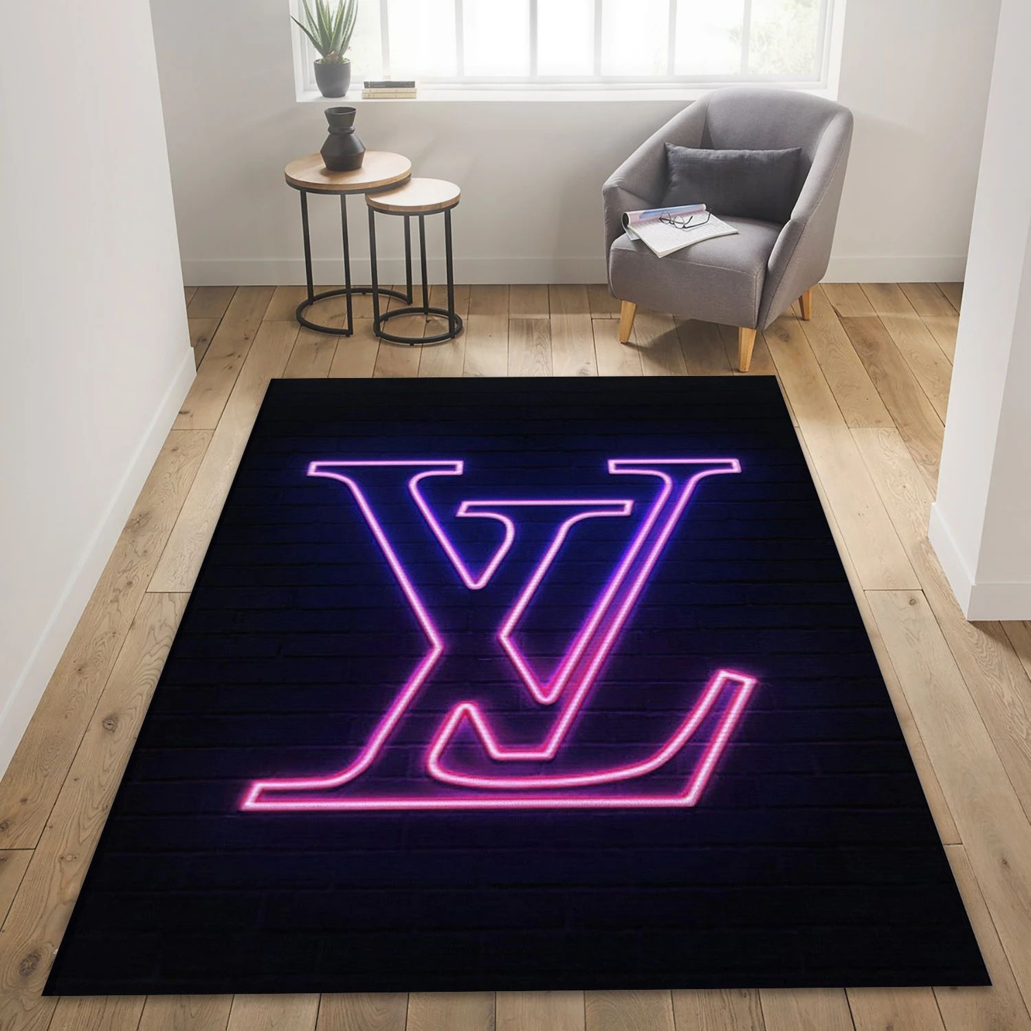 Louis Vuitton Neon Fashion Logo Area Rug, Bedroom Rug - Home US Decor - Indoor Outdoor Rugs