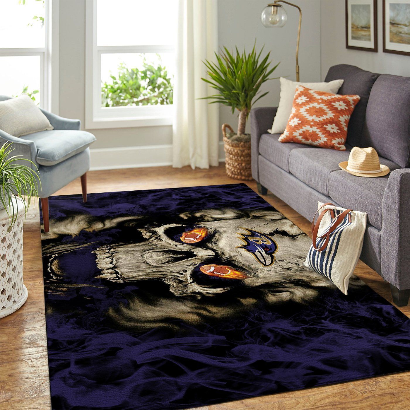 Baltimore Ravens Nfl Team Logo Skull Style Nice Gift Home Decor Rectangle Area Rug - Indoor Outdoor Rugs