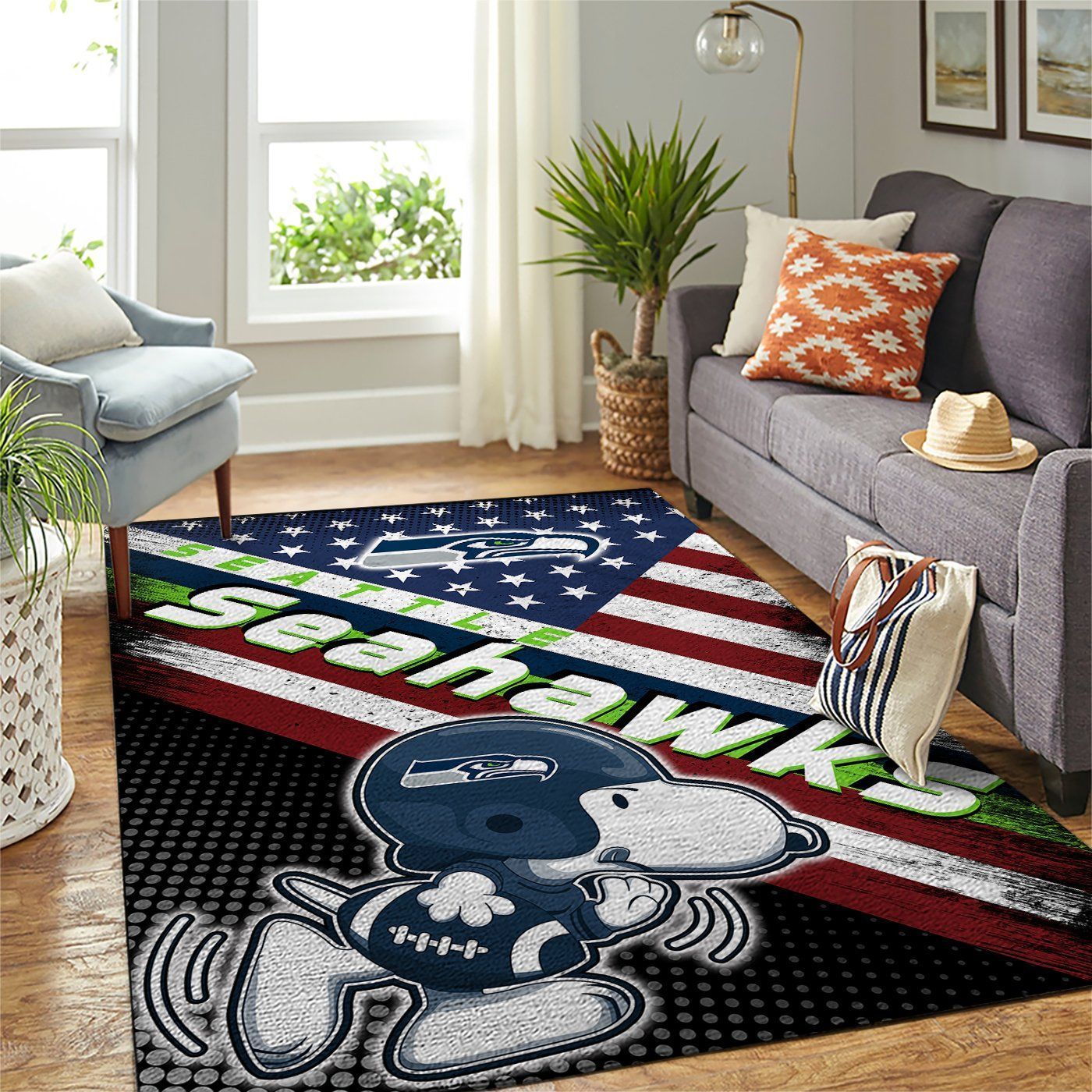 Seattle Seahawks Nfl Team Logo Snoopy Us Style Nice Gift Home Decor Rectangle Area Rug - Indoor Outdoor Rugs