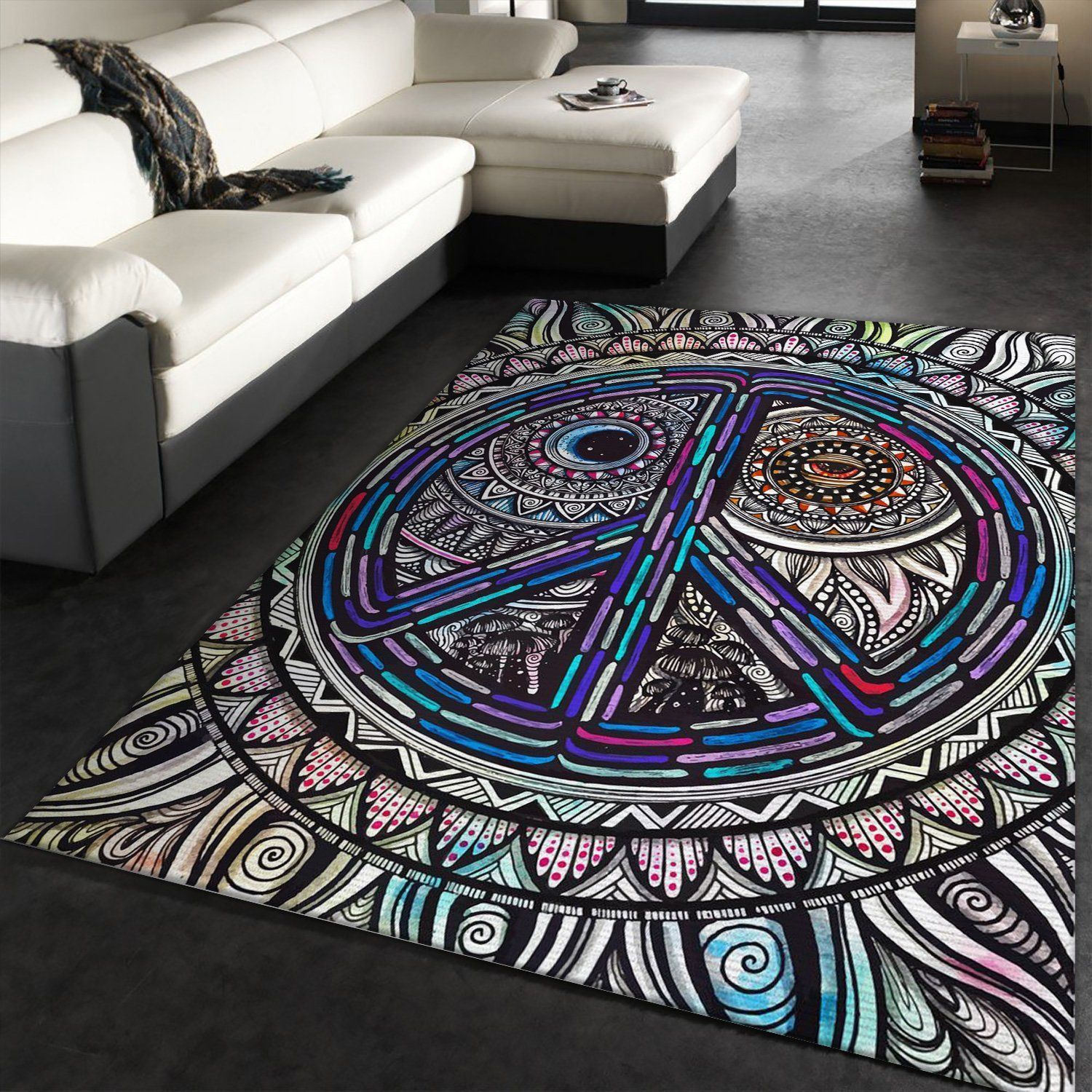 Mandala Inspired Peace Area Rug, Living room and bedroom Rug, Home Decor Floor Decor - Indoor Outdoor Rugs