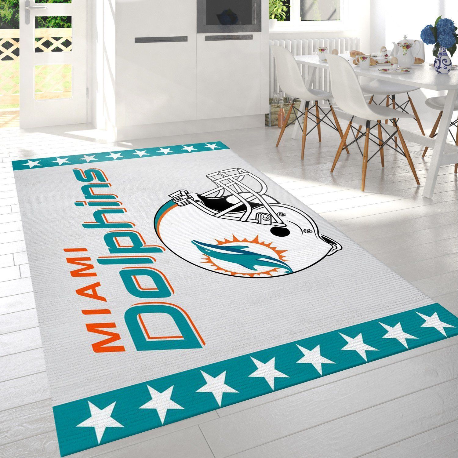 Miami Dolphins Helmet Nfl Team Logo Rug Living Room Rug US Gift Decor - Indoor Outdoor Rugs