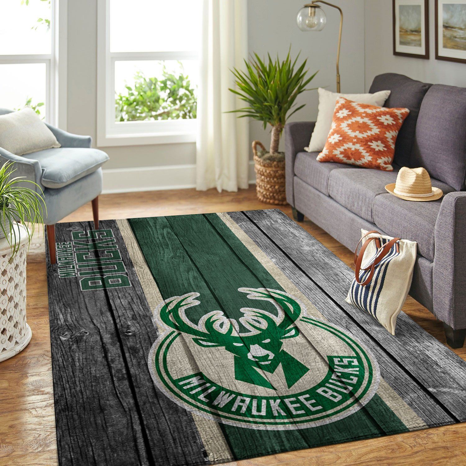 Milwaukee Bucks Nba Team Logo Wooden Style Nice Gift Home Decor Rectangle Area Rug - Indoor Outdoor Rugs