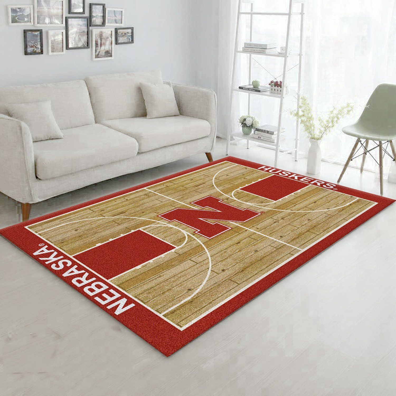 College Home Court Nebraska Basketball Team Logo Area Rug, Bedroom Rug, Home US Decor - Indoor Outdoor Rugs