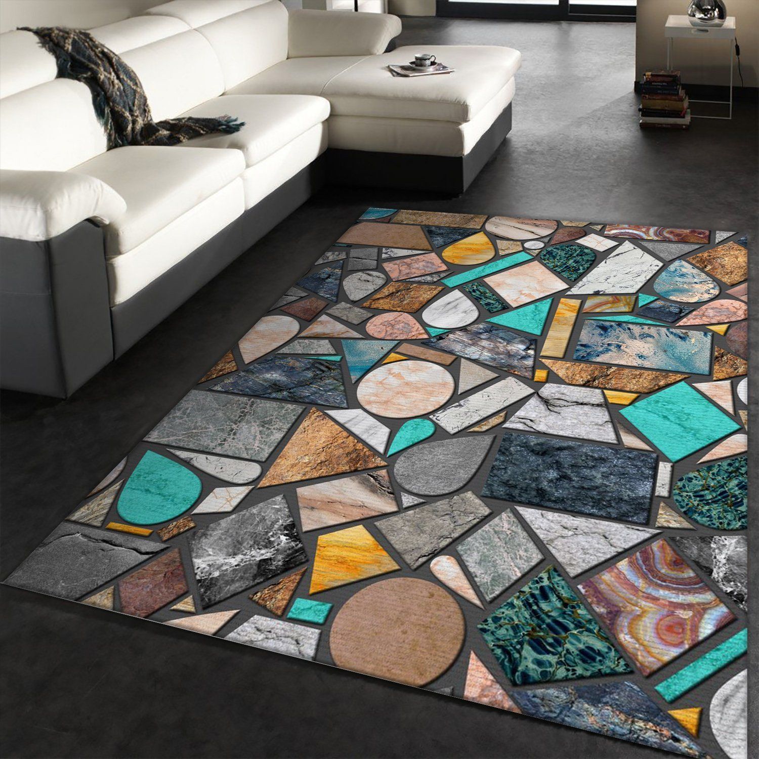 Stone Mosaic Pattern Area Rug, Kitchen Rug, US Gift Decor - Indoor Outdoor Rugs