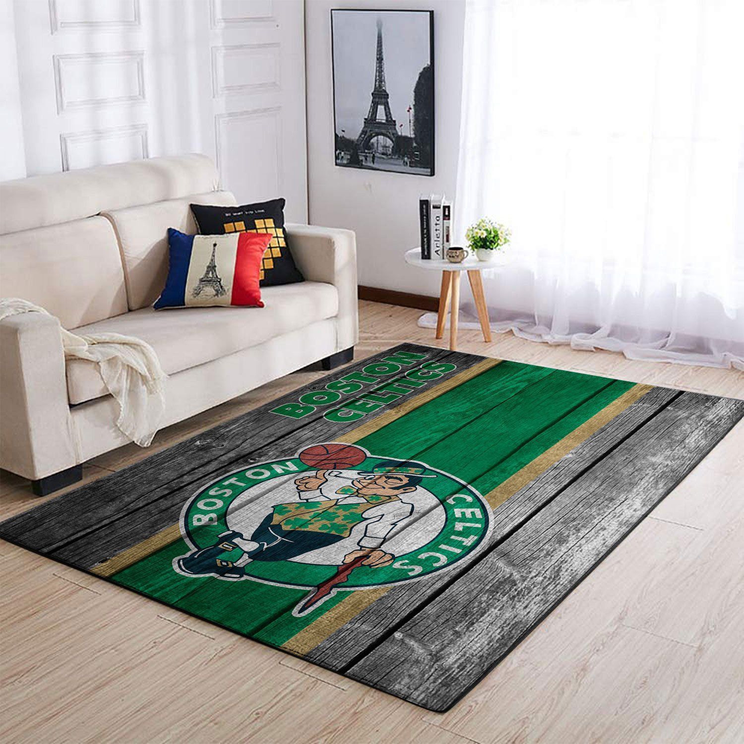 Boston Celtics Nba Team Logo Wooden Style Nice Gift Home Decor Rectangle Area Rug - Indoor Outdoor Rugs